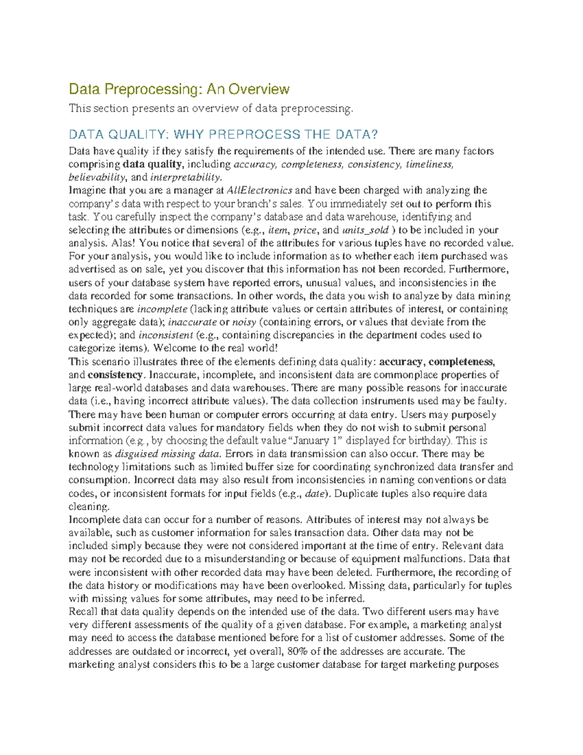 Data Preprocessing (CS101): An Overview of Techniques and Challenges ...