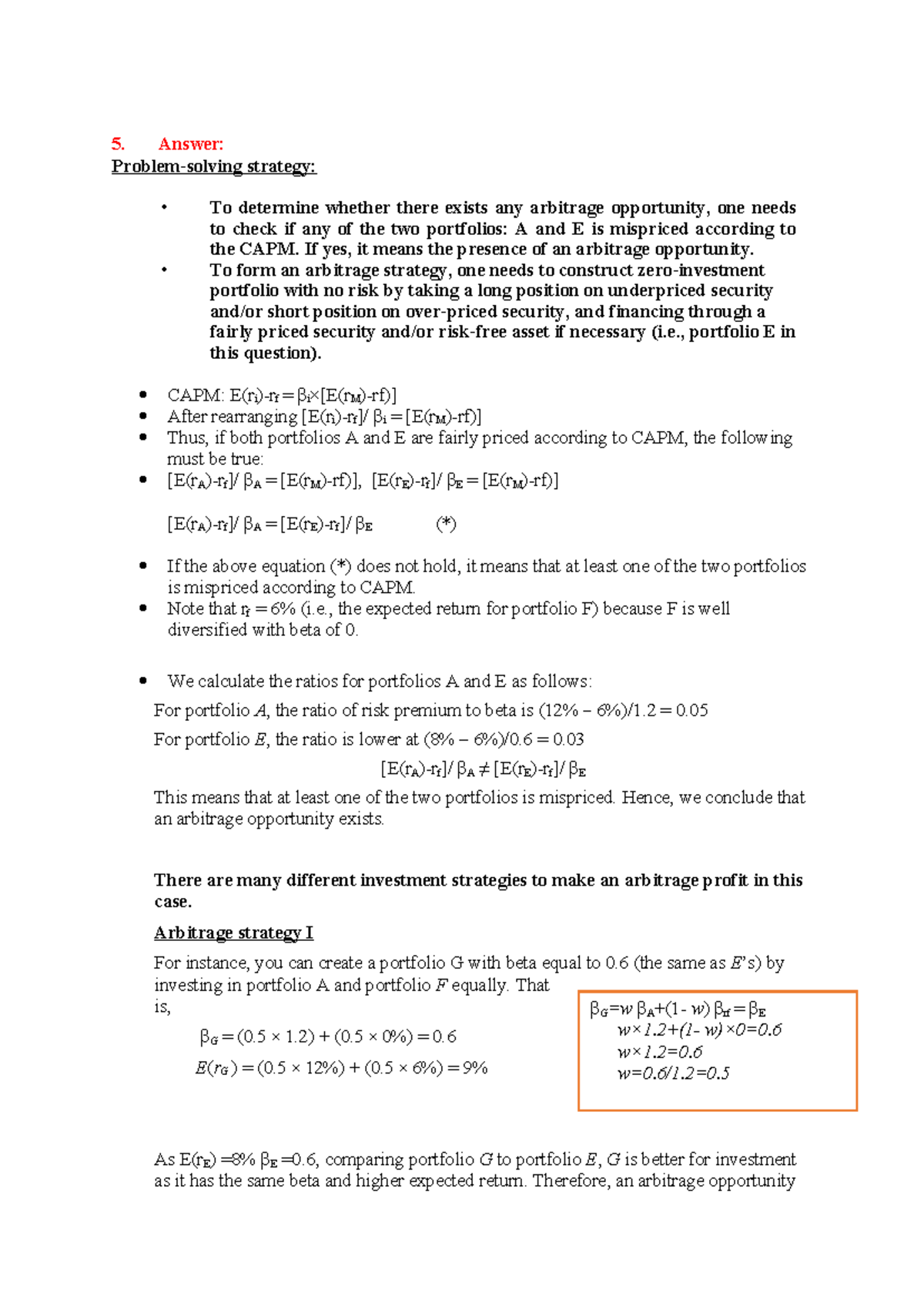 Solutions to Week 6-2: Arbitrage Strategies and CAPM Analysis - Studocu