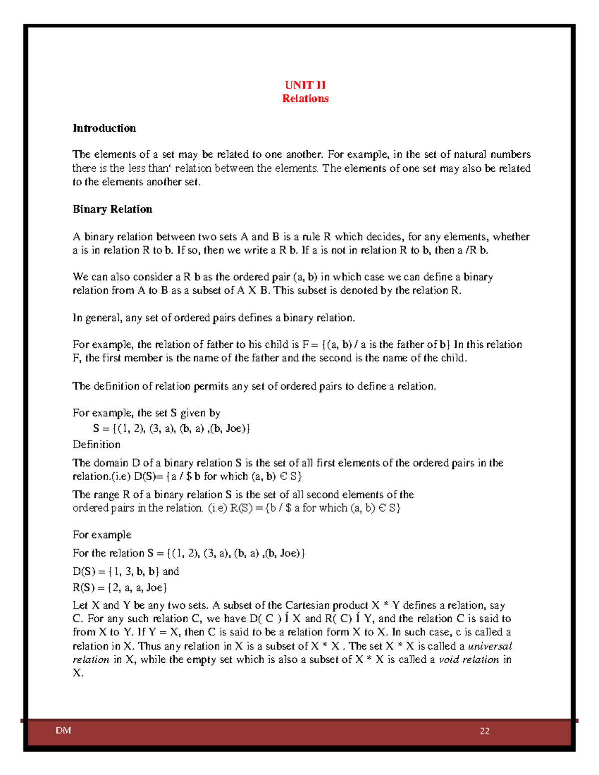 UNIT-2 Relations: Comprehensive Lecture Notes on Binary Relations - Studocu