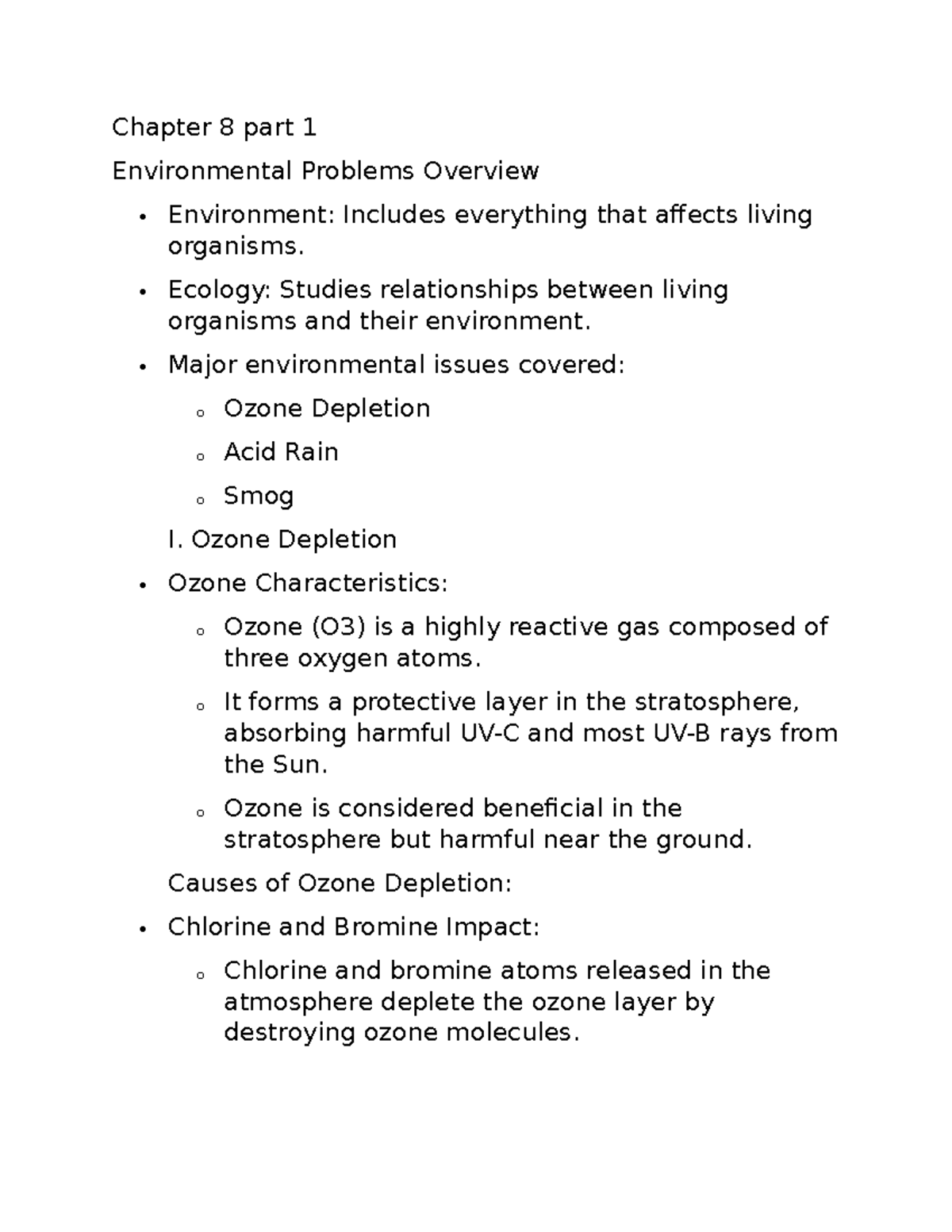 Chapter 8 Part 1: Overview of Environmental Problems and Solutions ...
