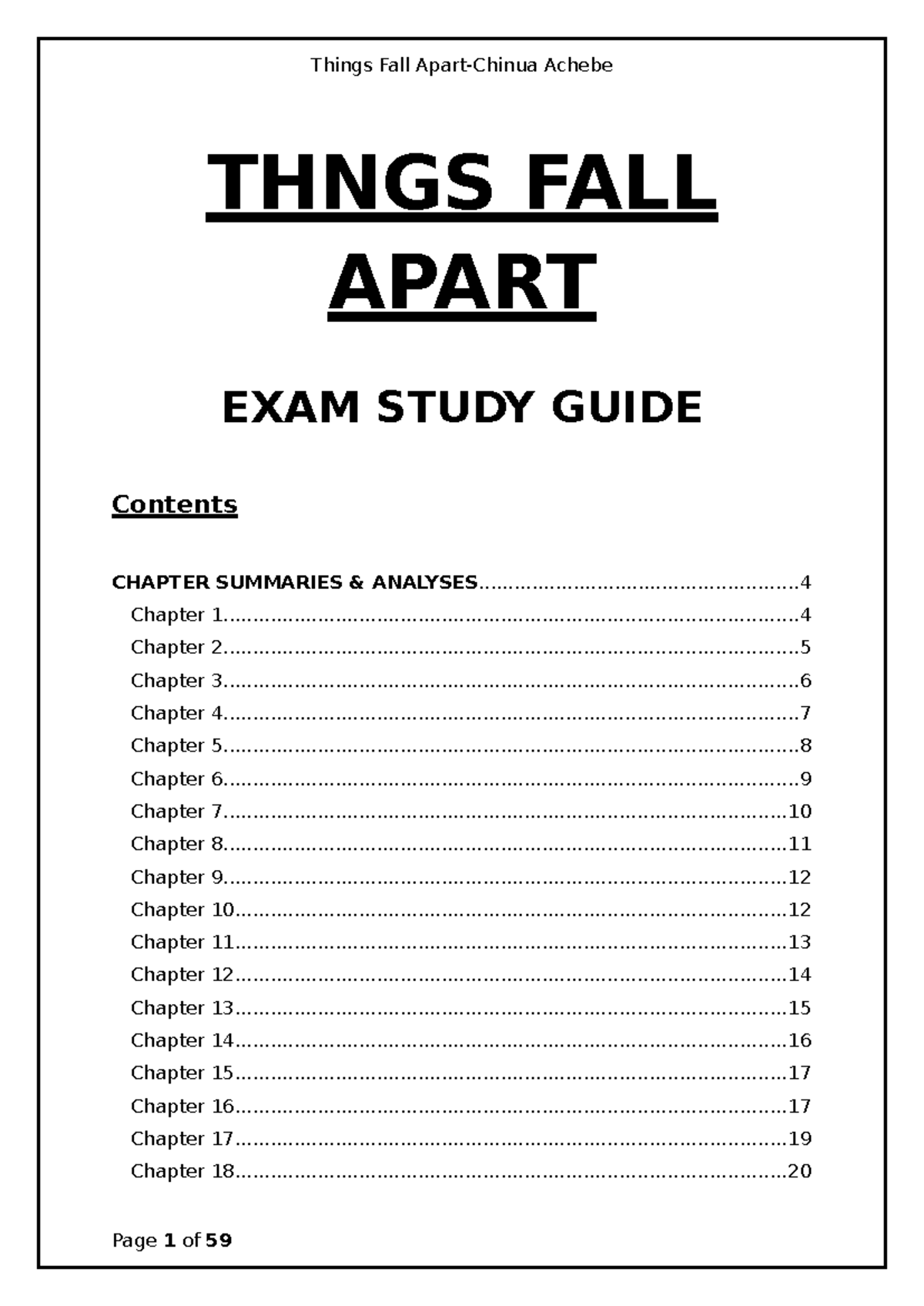 THNGS FALL APART (ENG 101) FINAL EXAM STUDY GUIDE: CHAPTER SUMMARIES ...