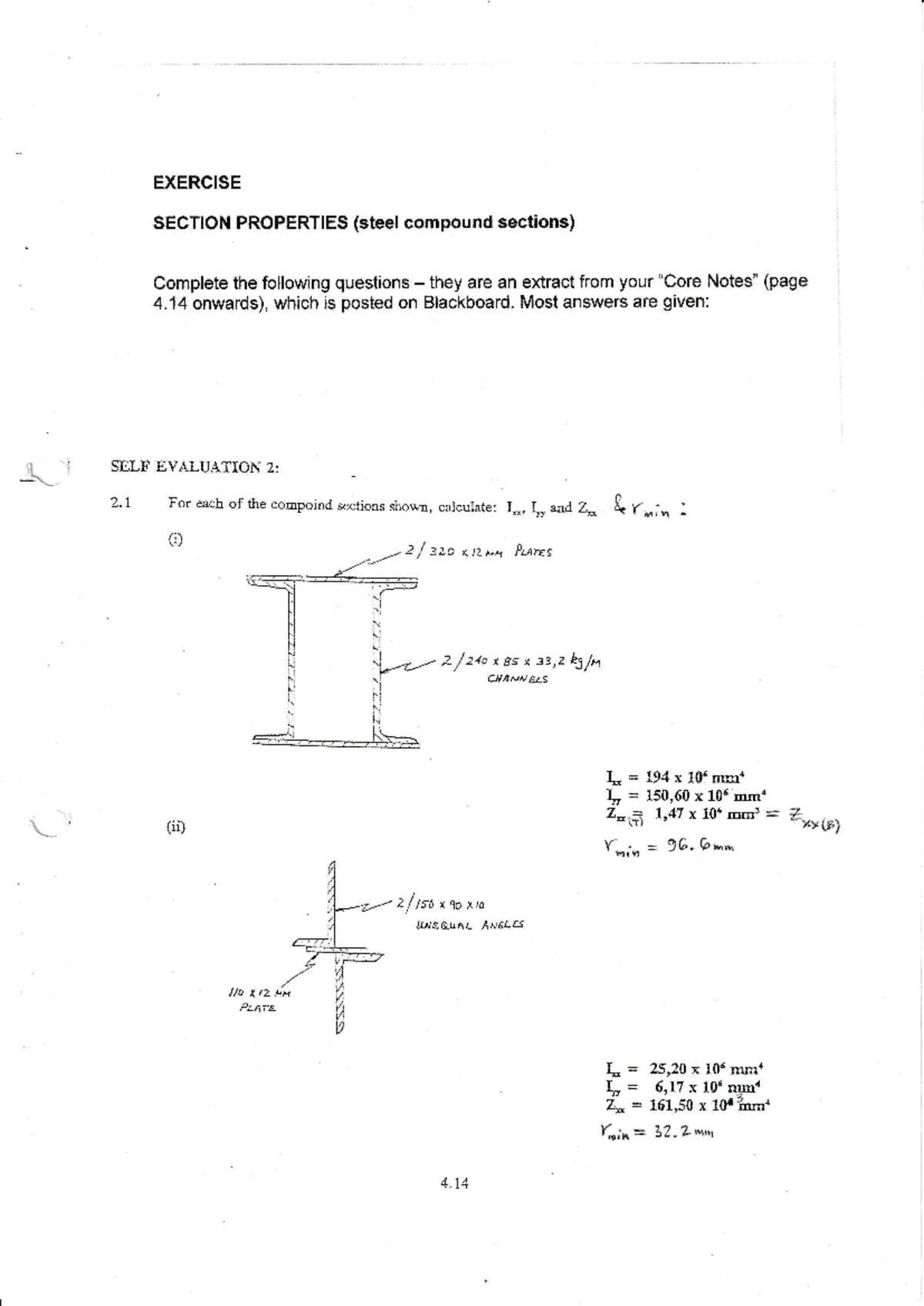 Steel Section Properties Exercise: Calculating I, L, Zo for Compound ...