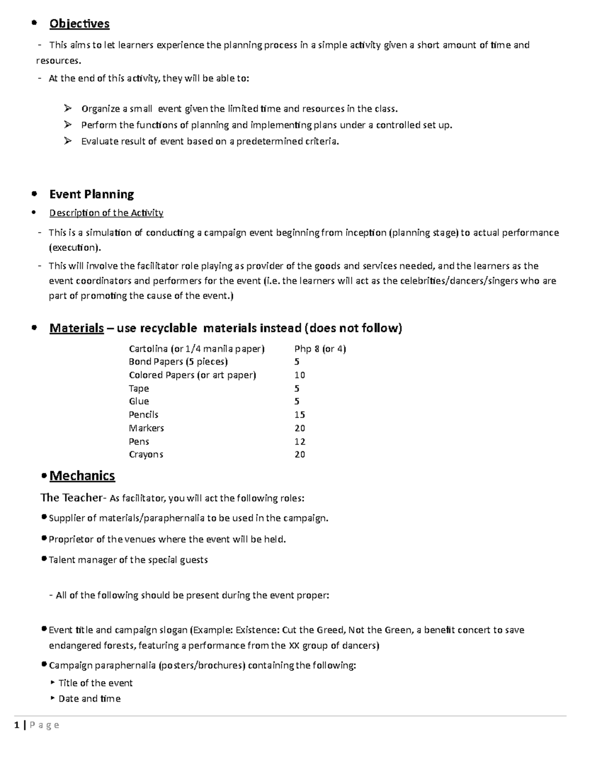 Event Planning - Reflection & Summary of Lecture Notes - Studocu