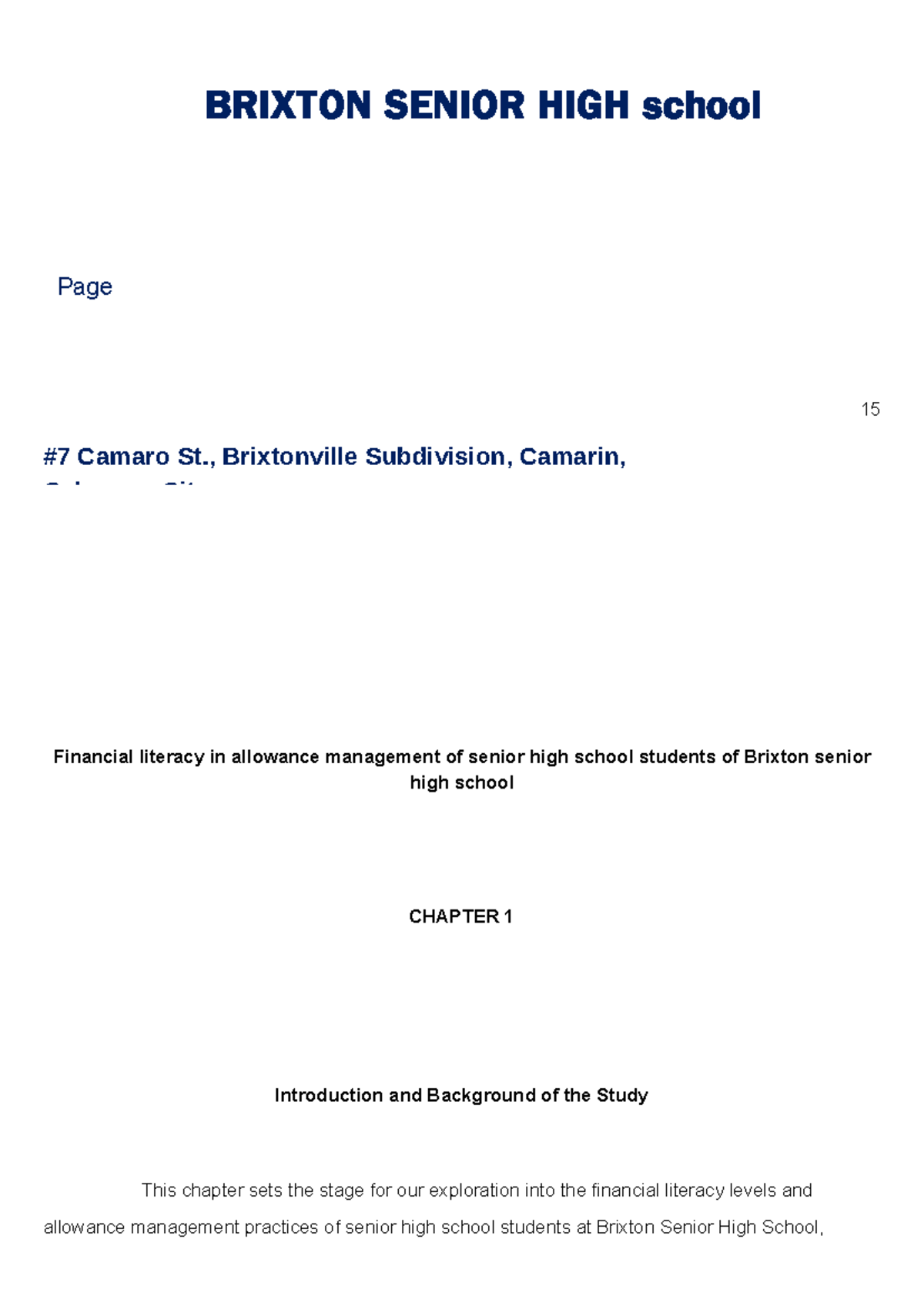 Financial Literacy & Allowance Management: A Study on SHS Students at ...