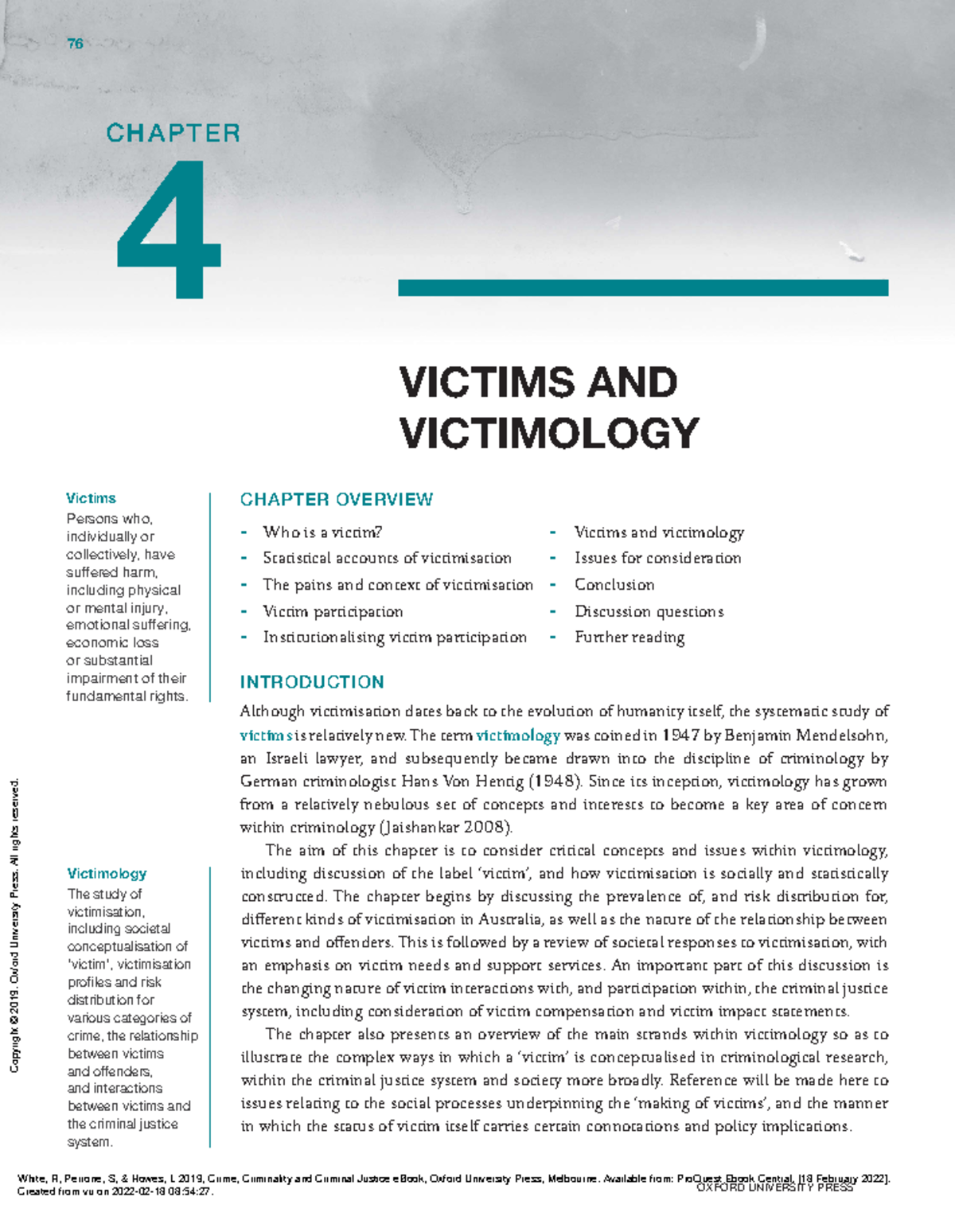 Chapter 4: Understanding Victims and Victimology Concepts - Studocu