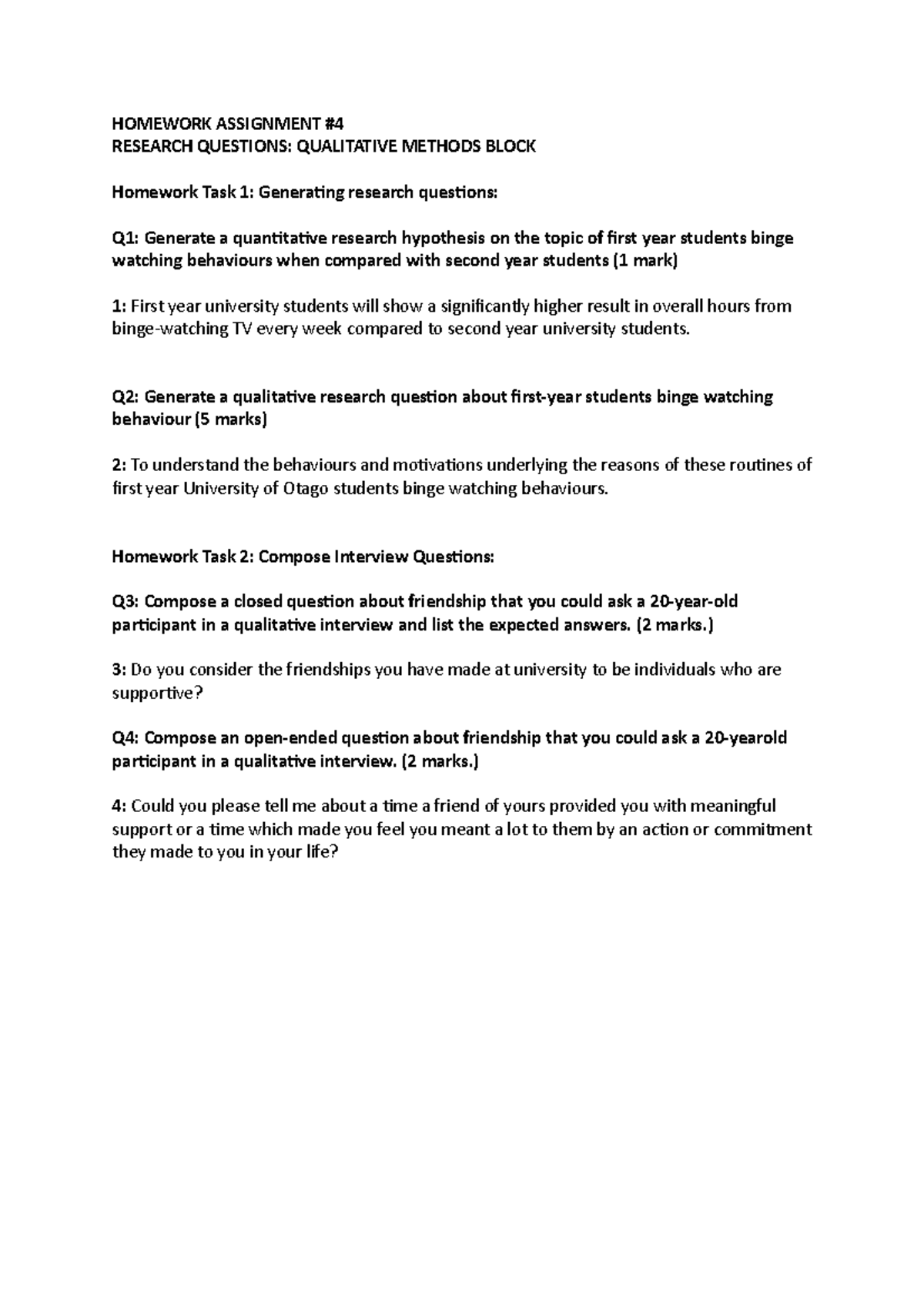 Homework Assignment: Research Questions & Interview Tasks for PSYC210 ...