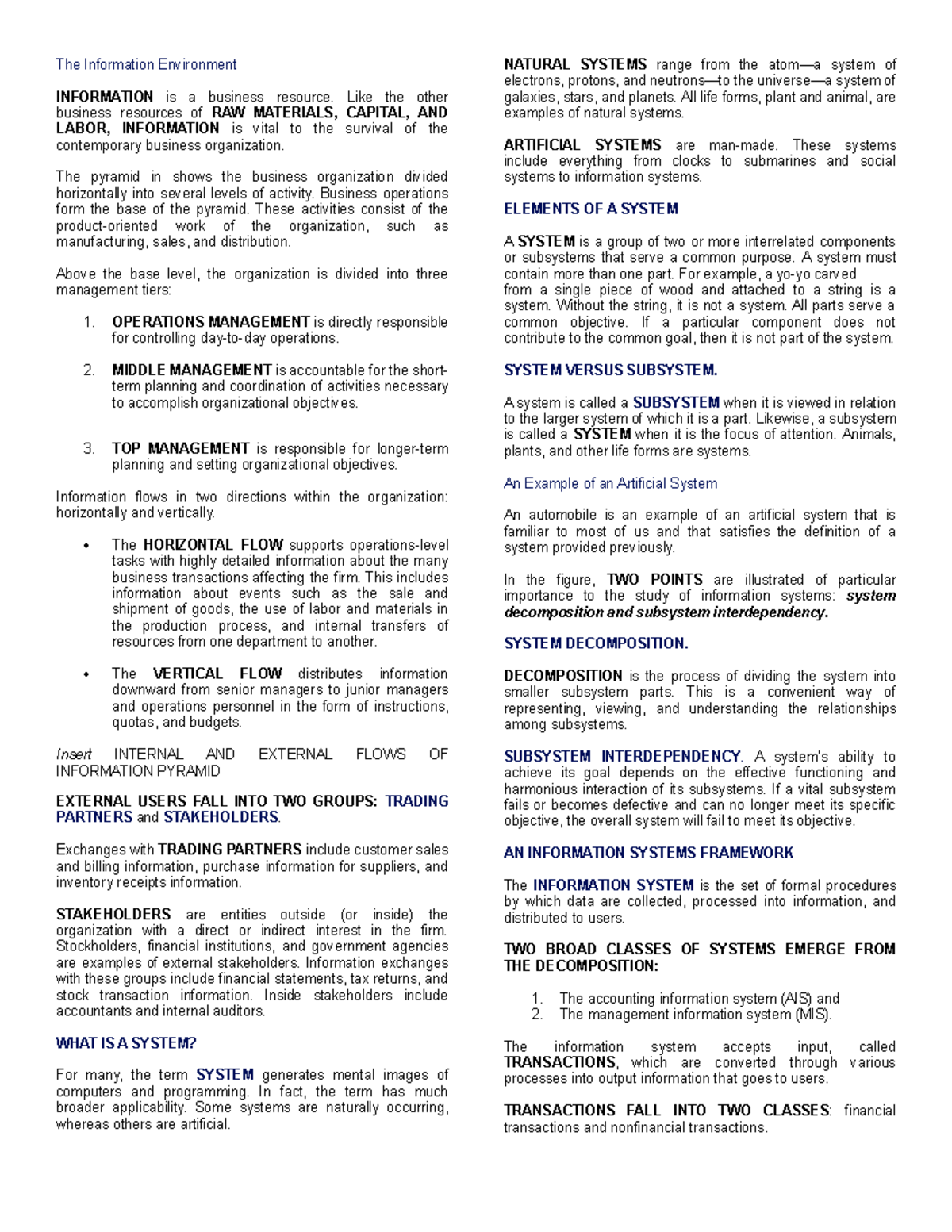 Chapter 1-2: Understanding the Information Environment in AIS - Studocu