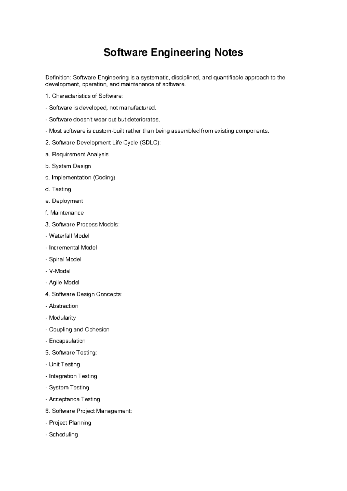 Software Engineering Notes: Key Concepts & SDLC Overview - Studocu