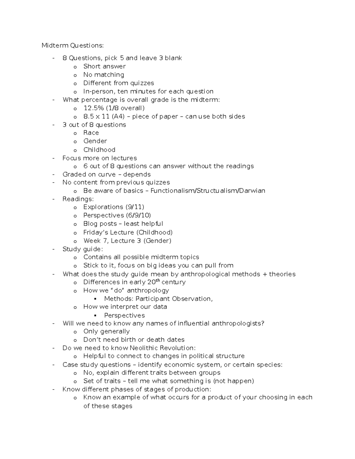 Midterm Review: Key Topics and Questions for Anthropology 101 - Studocu
