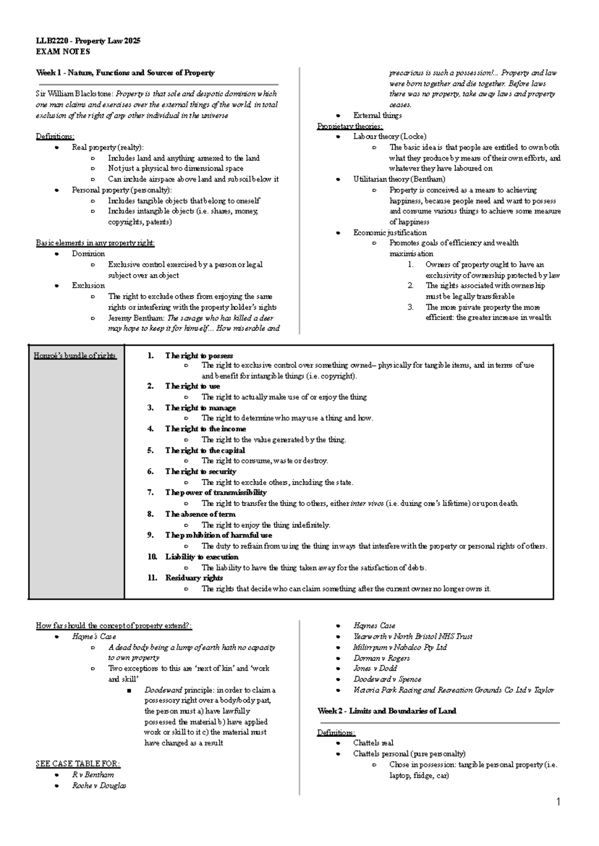 Property Law 2025 EXAM NOTES: Weeks 1-10 Overview and Key Concepts ...
