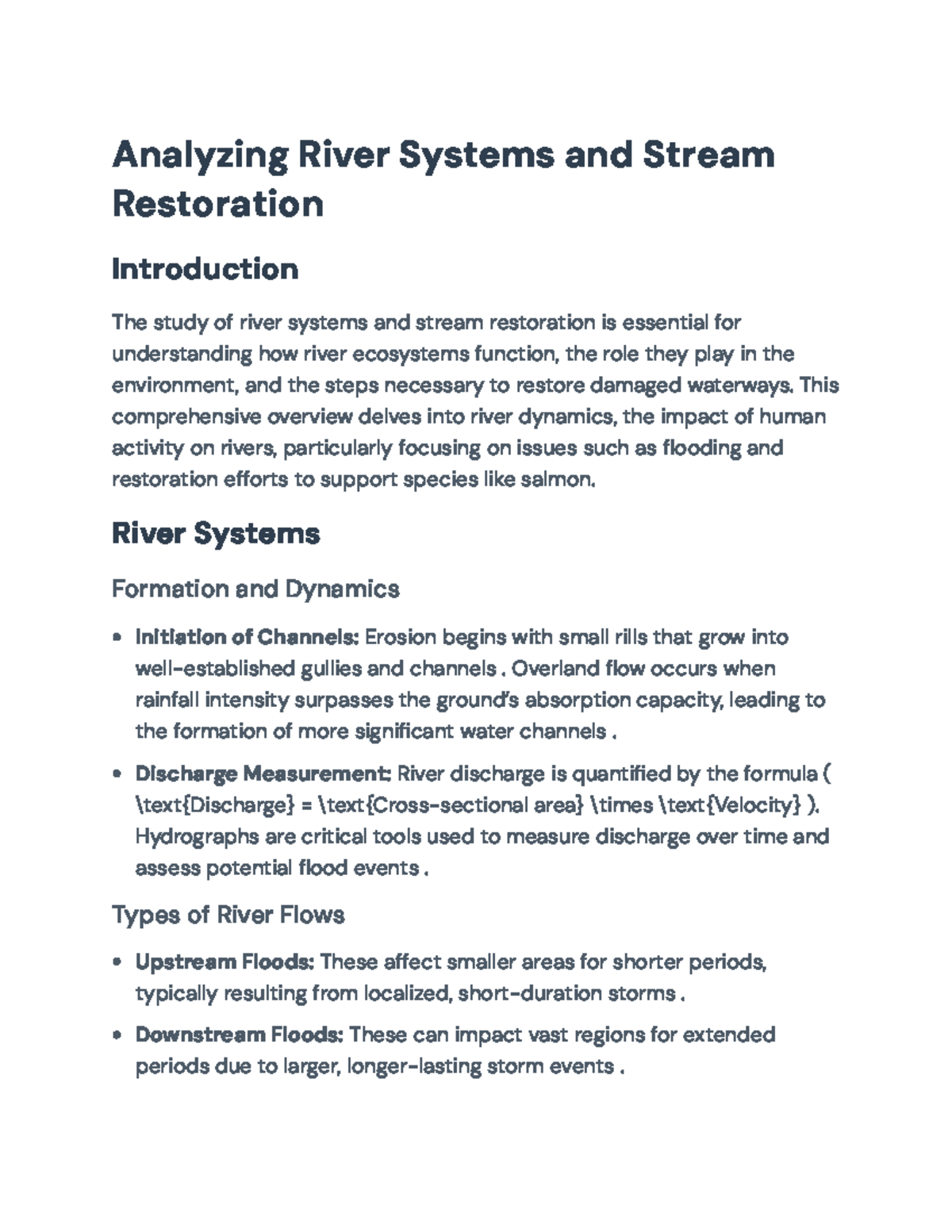 ENV 101 Final Exam: Analyzing River Systems and Stream Restoration ...