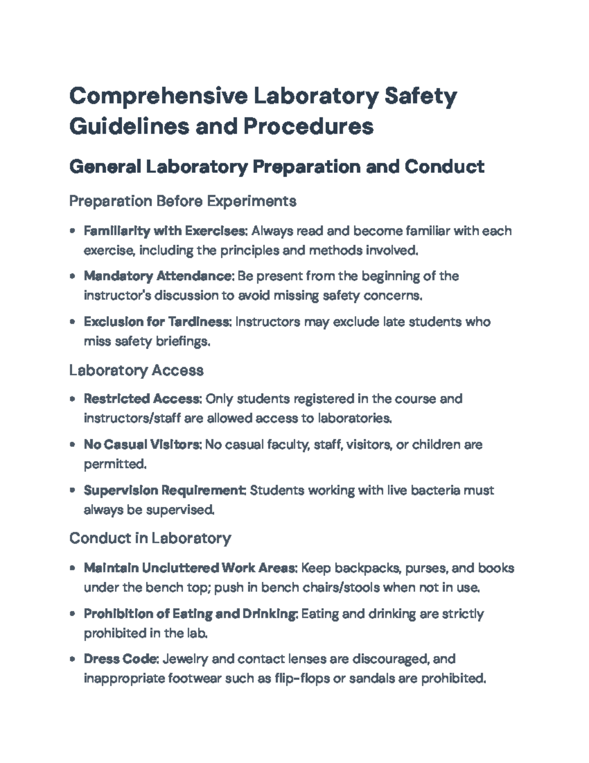 BIO101 Comprehensive Lab Safety Guidelines and Procedures - Studocu