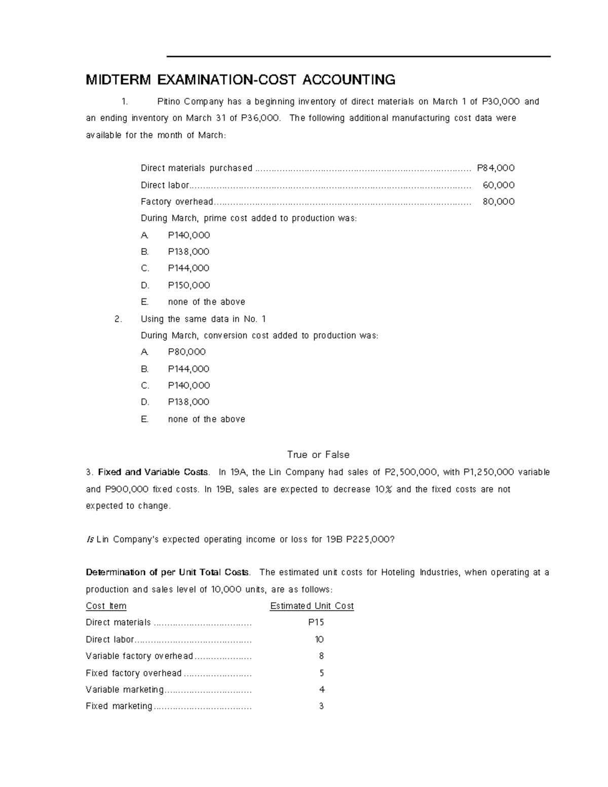 Cost Accounting Midterm Exam Questions and Answers - Studocu