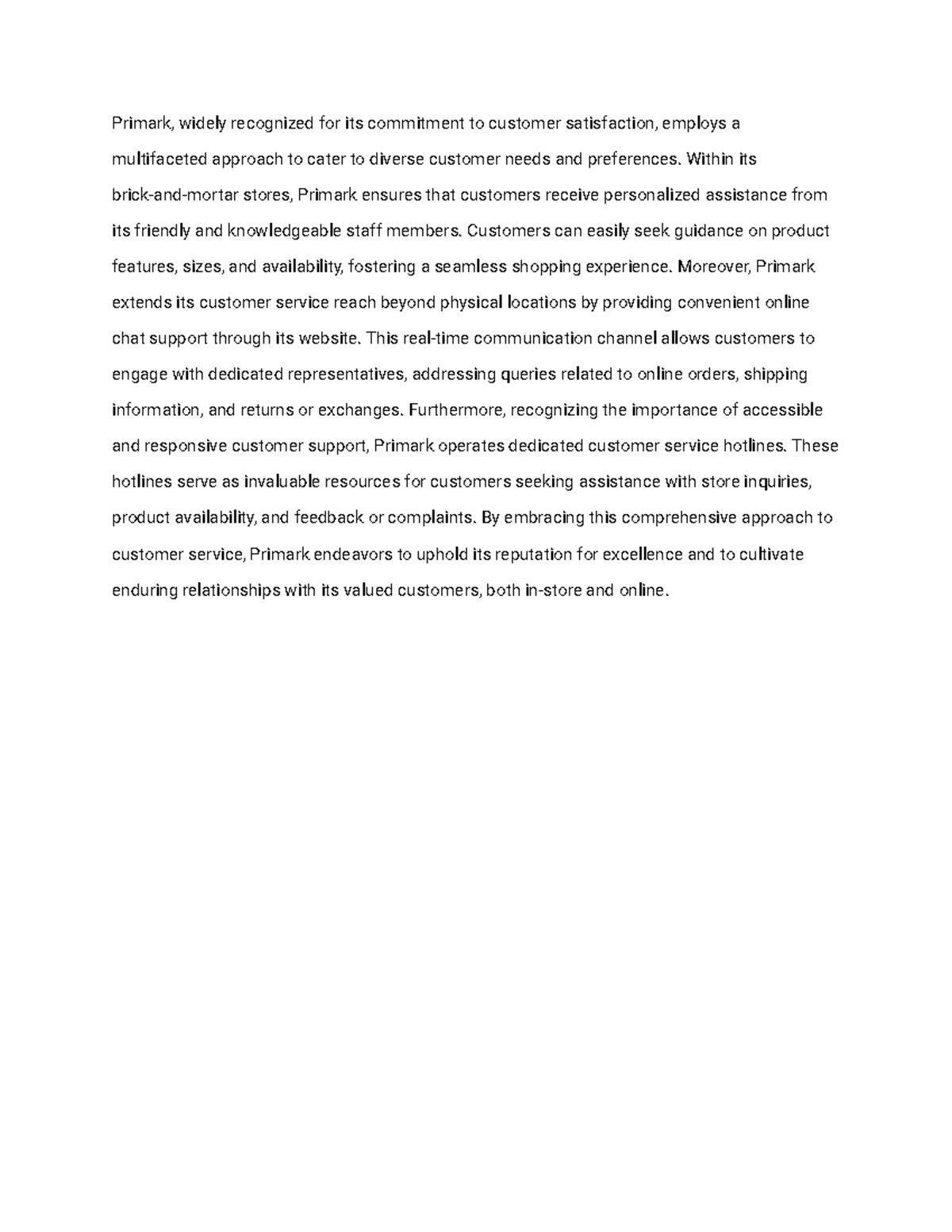 1 - Customer Service Analysis at Primark - Studocu