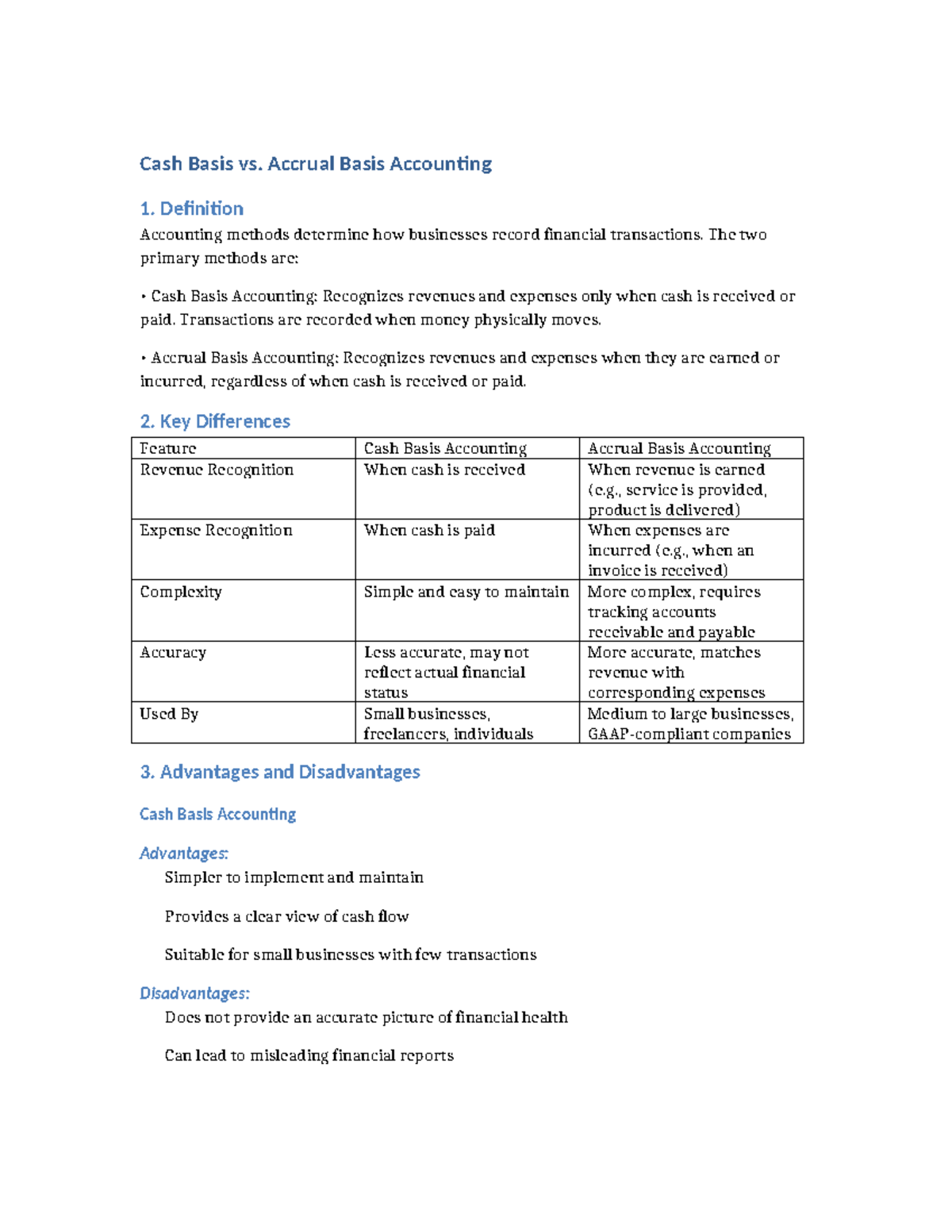 Comparative Analysis of Cash vs Accrual Basis Accounting - Studocu