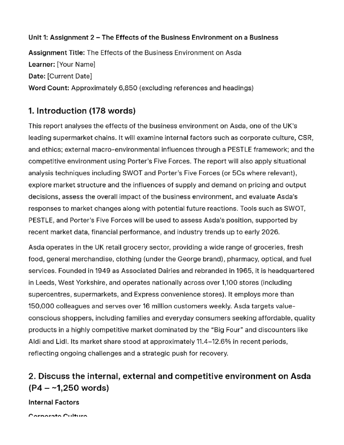 Unit 1: Assignment 2 - Analyzing the Business Environment Impact on ...