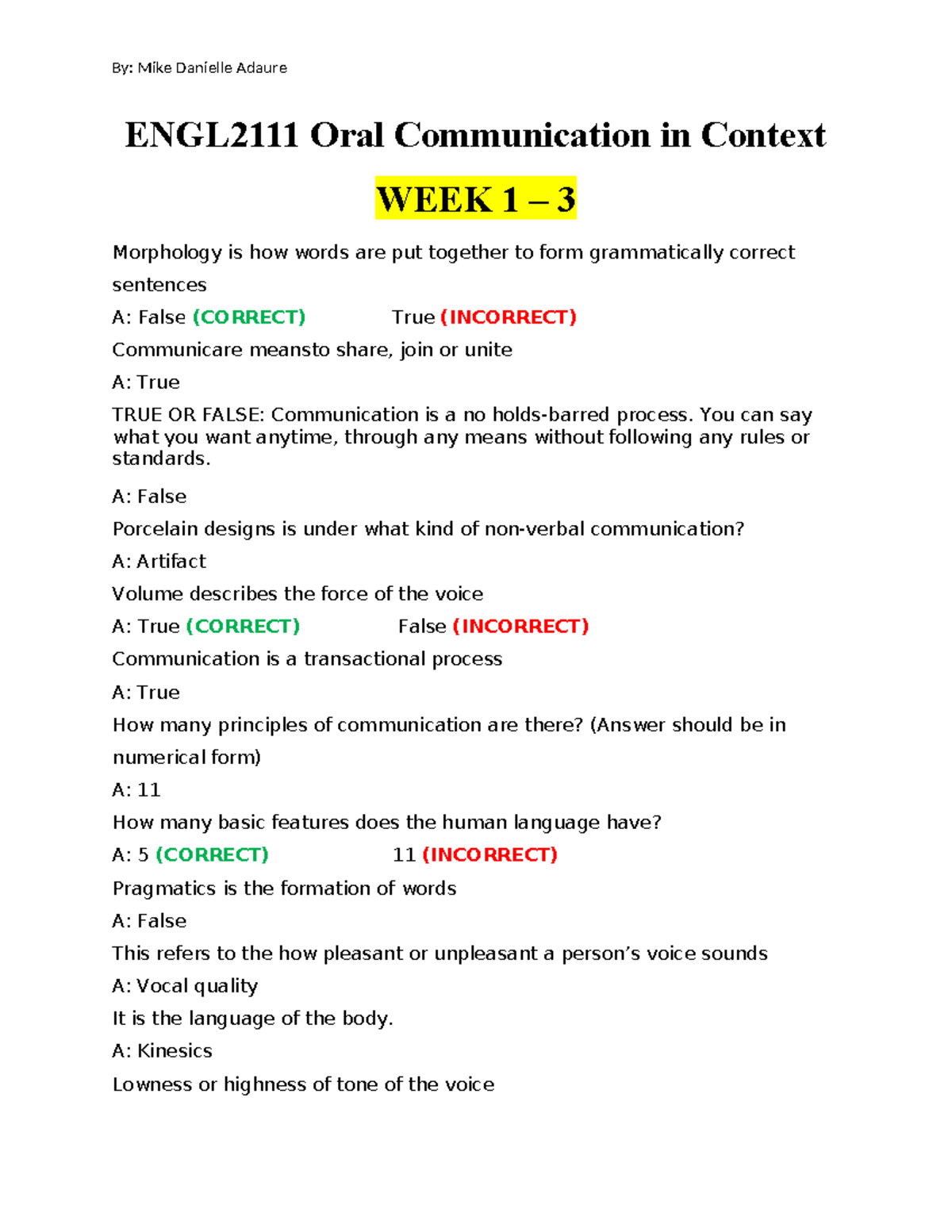 624614359 ENGL2111 Oral Communication in Context WEEK 1-5 Overview ...