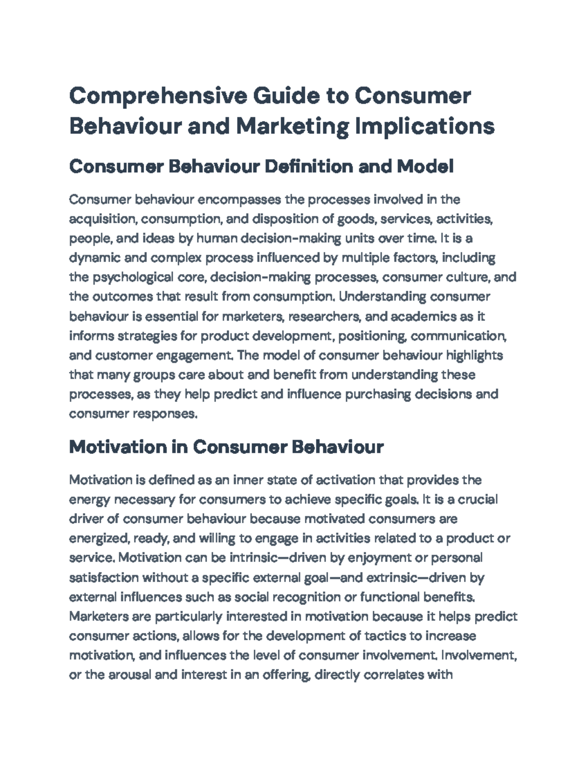 Comprehensive Study on Consumer Behavior & Marketing Implications (CB ...
