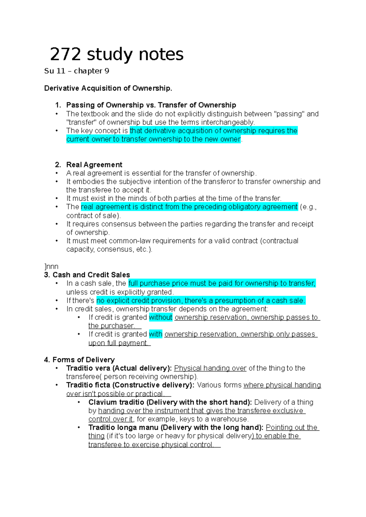 272 Study Notes - Summary of Property Law: Chapter 9 Ownership Transfer ...