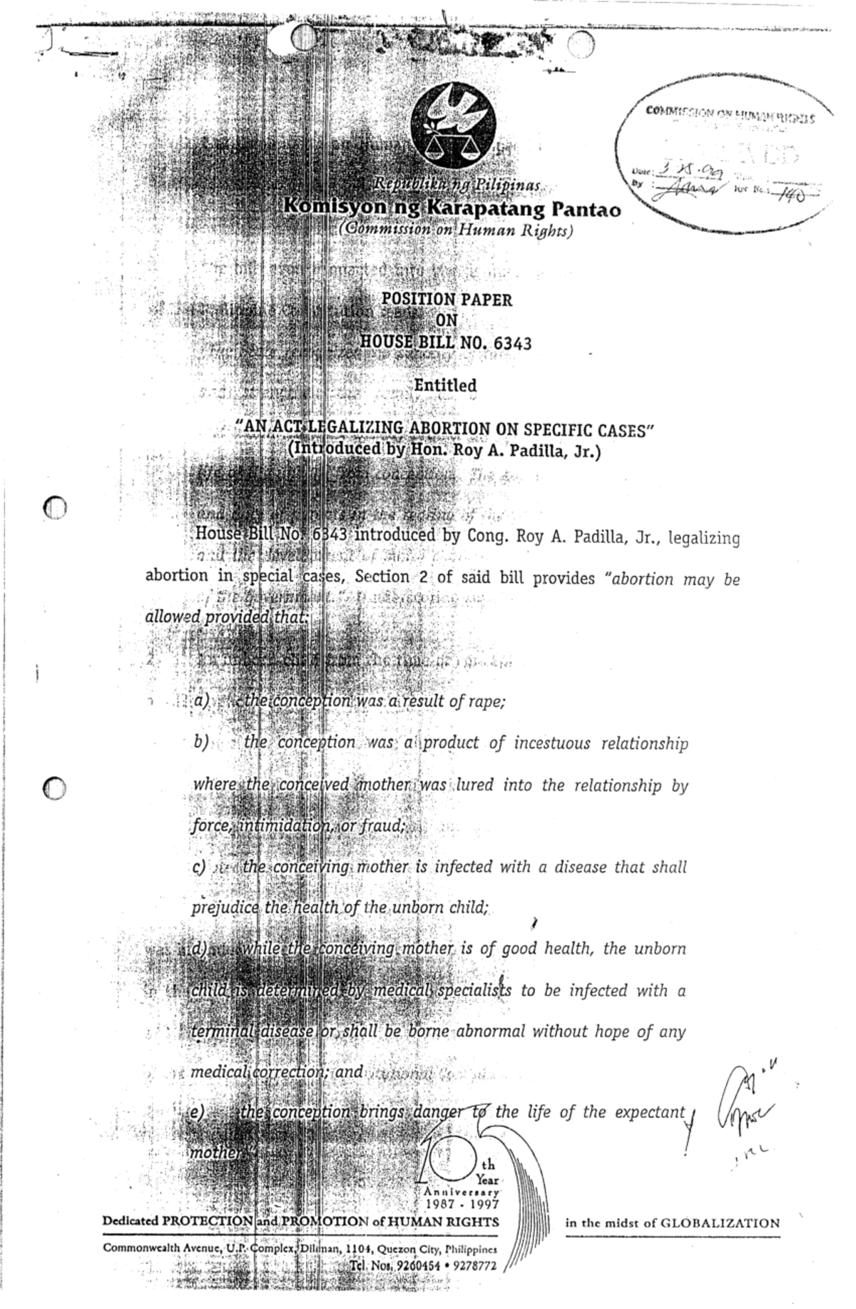 Position Paper on HB 6343: Legalizing Abortion in Specific Cases - Studocu