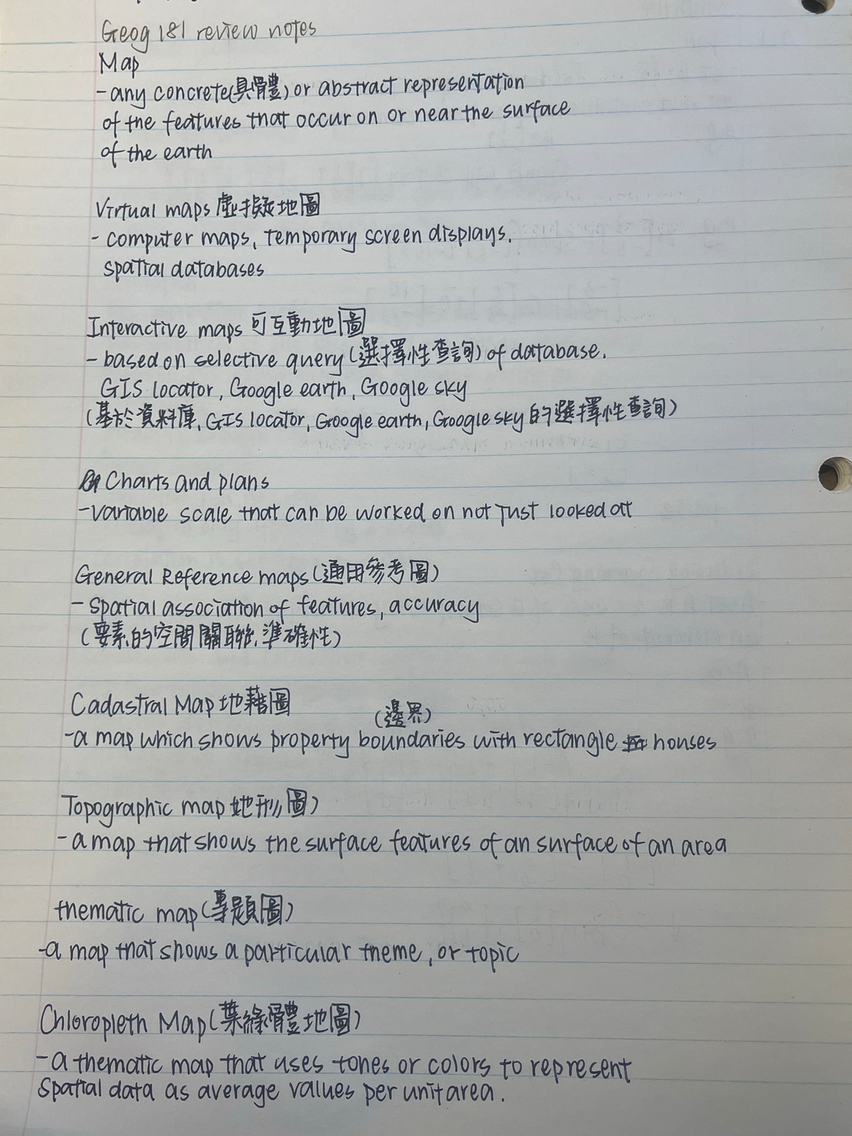 Geog181 notes - It's a summary of keywords with traditional Chinese ...