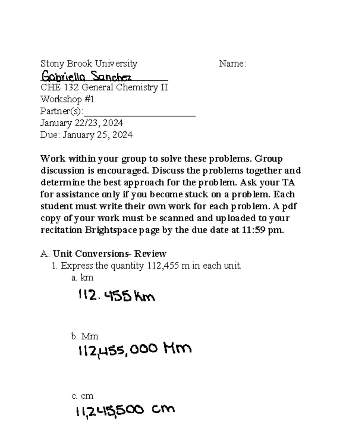 Che 132 - Workshop - Practice problems for exam - Stony Brook ...