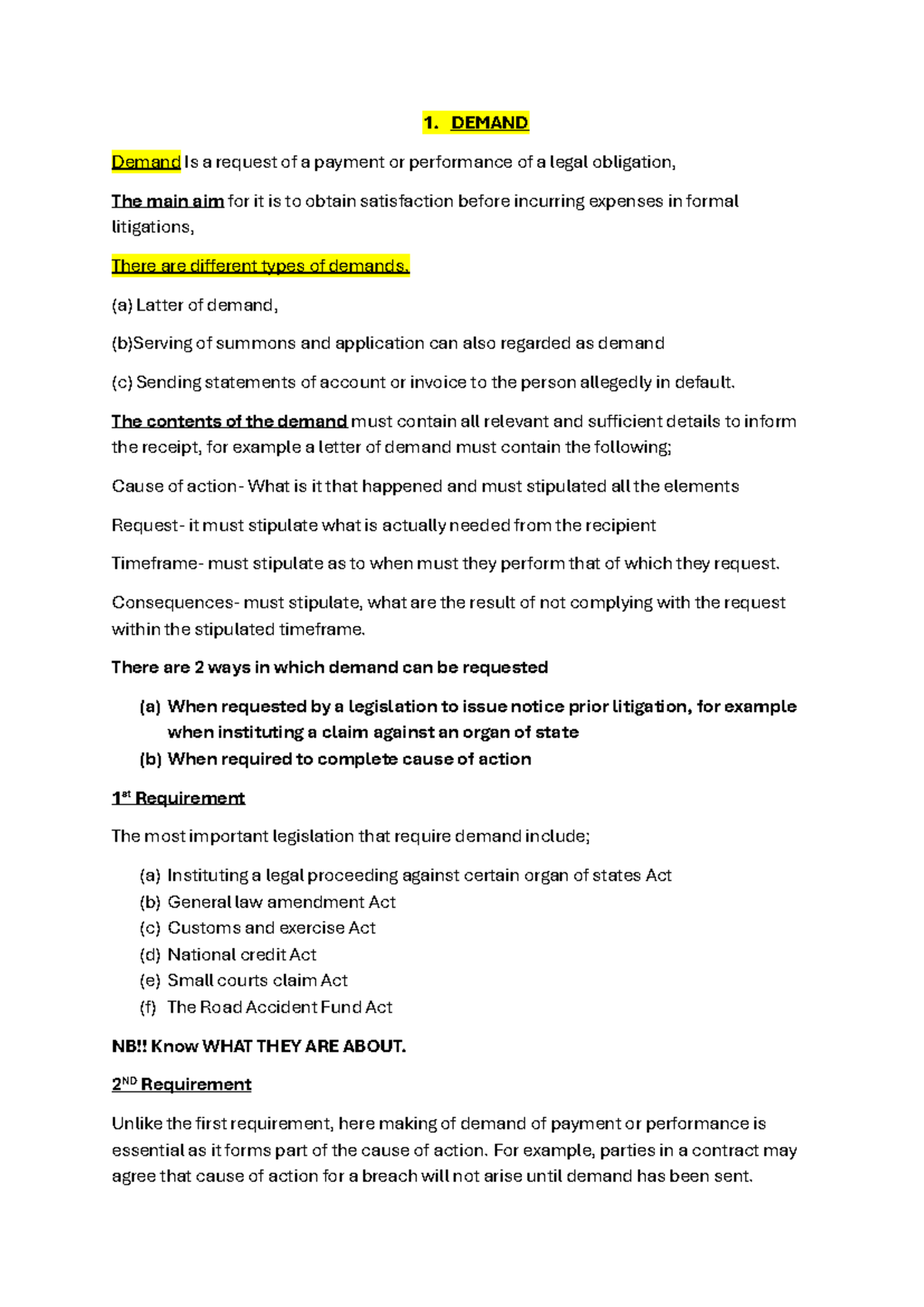 Demand: Legal Obligations and Requirements in Litigation - Studocu