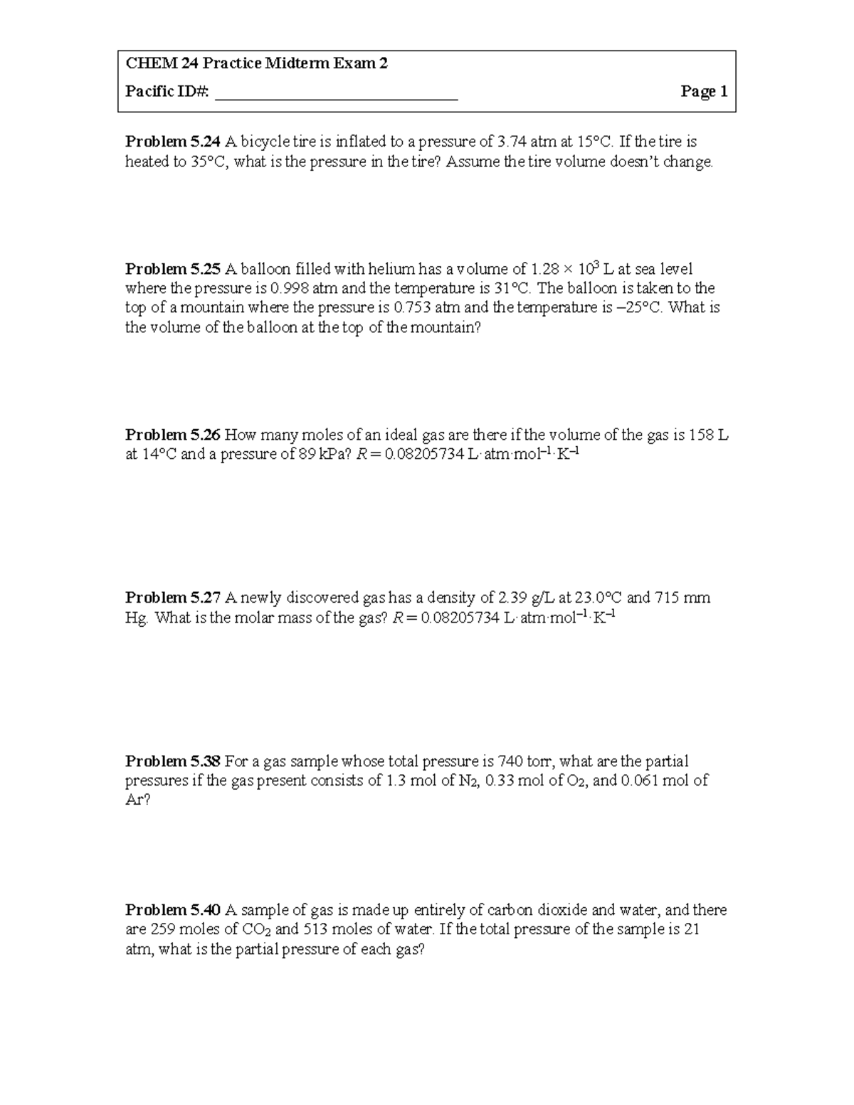 Chem24 2024 Fall Midterm 2 Practice Problems and Solutions - Studocu