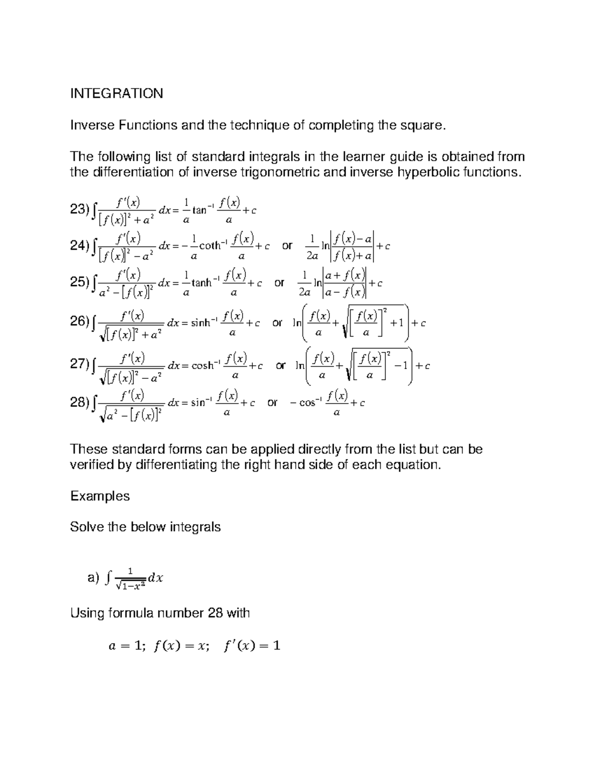 Integration of Inverse Functions: Techniques & Standard Forms - Studocu