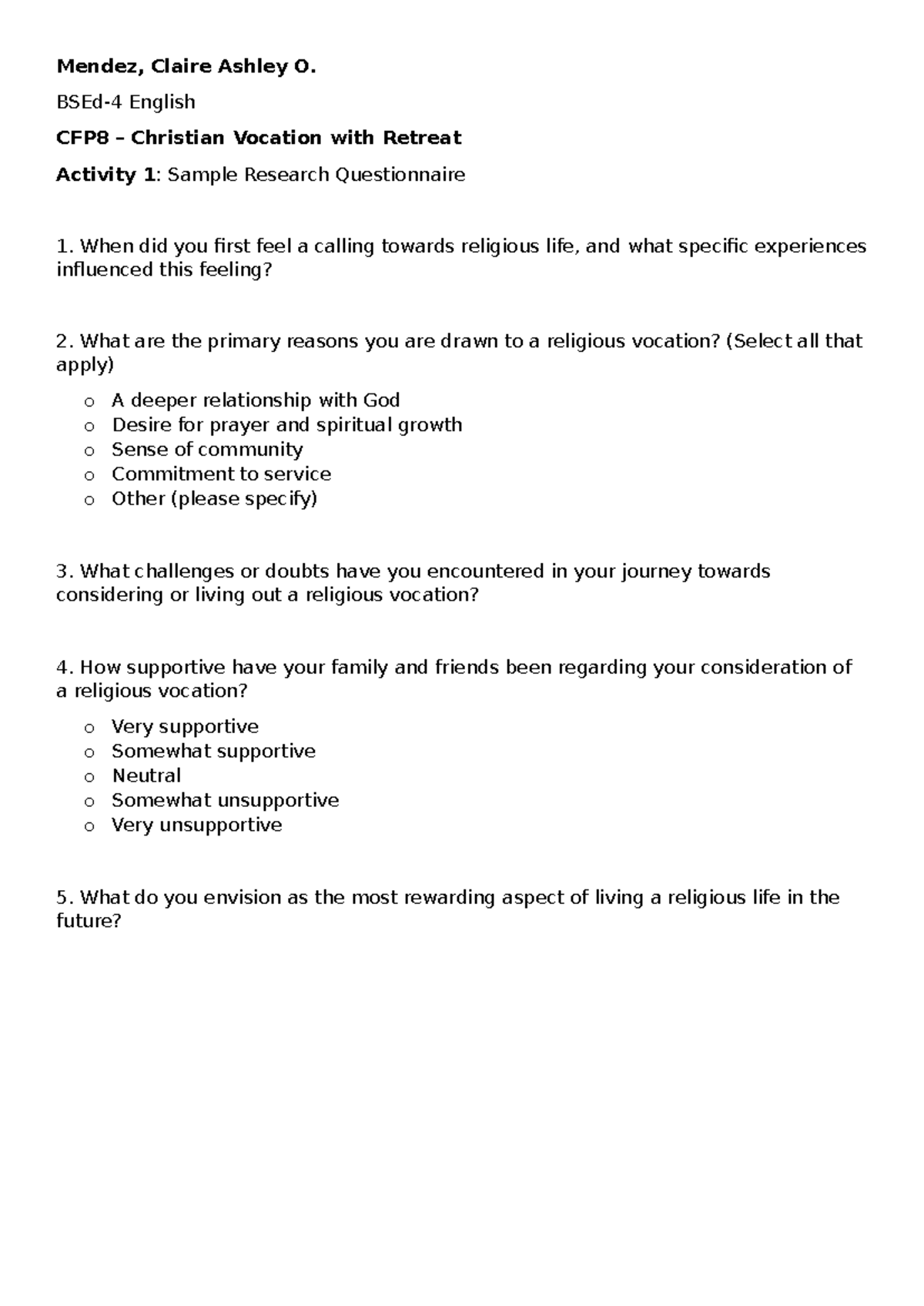 CPF8-5RQ - christian formation program - Mendez, Claire Ashley O. BSEd ...