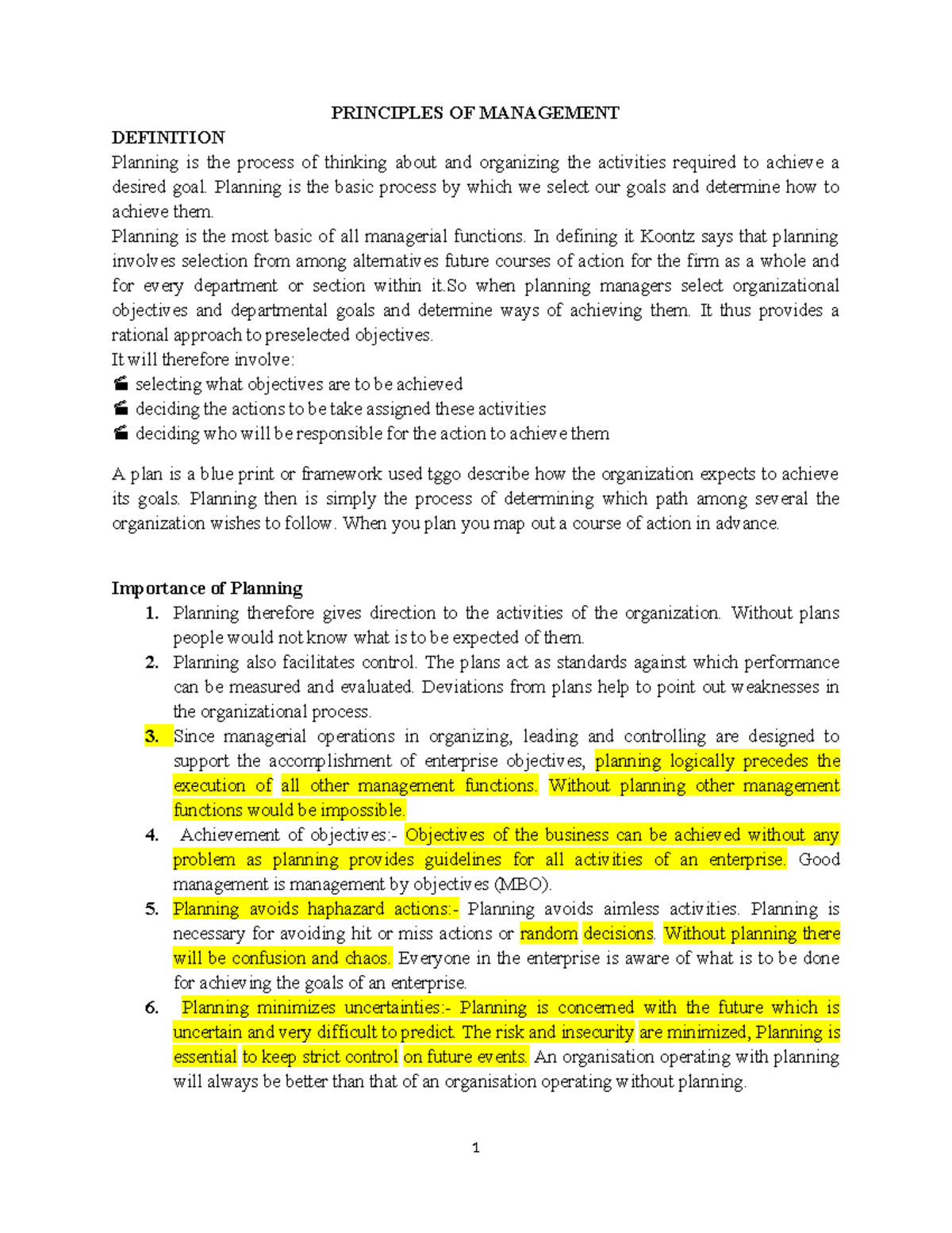 5 Functions of Management (MGT 101) - Comprehensive Notes - Studocu