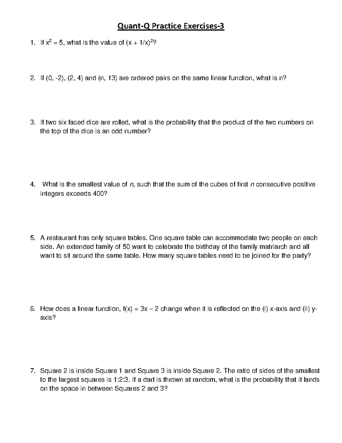 Quant-Q Practice Exercises-3: Student Version and Solutions - Studocu