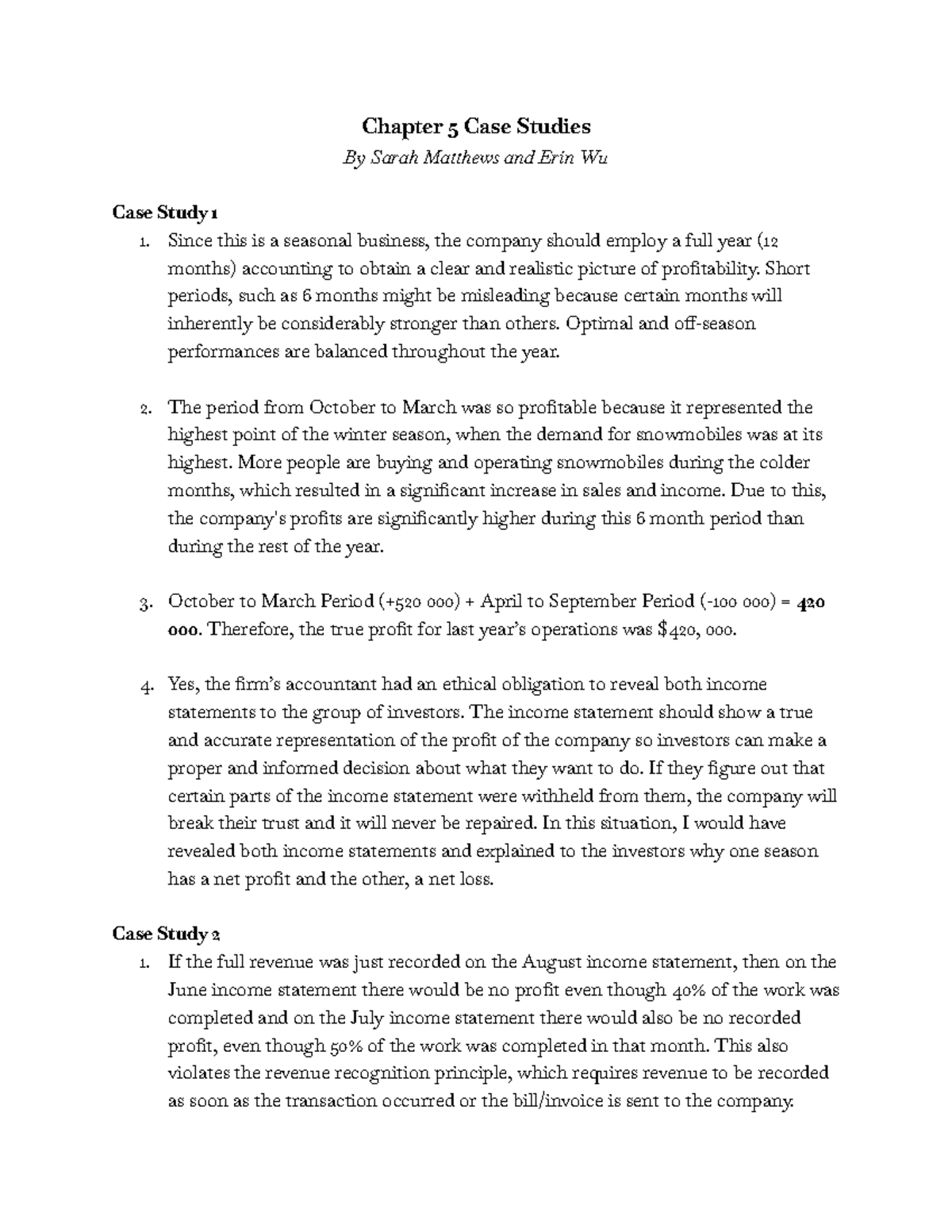 Chapter 5 Case Studies: Accounting Insights by Matthews & Wu - Studocu