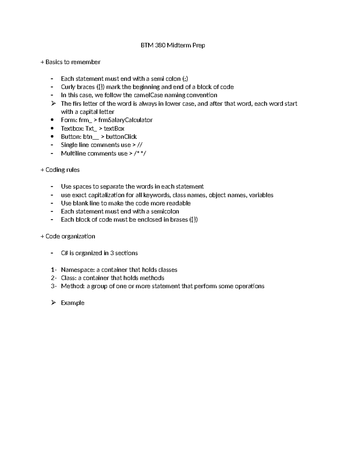 BTM 380 Midterm Exam Study Guide: Key Coding Concepts - Studocu
