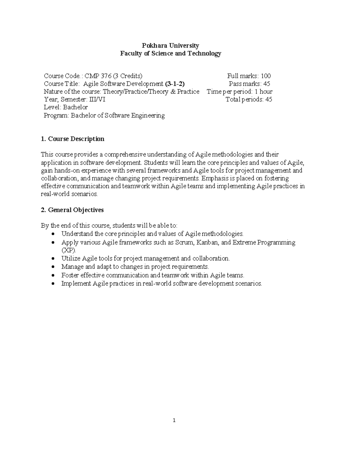 Agile Software Development Syllabus - CMP 376 (Bachelor's Program ...