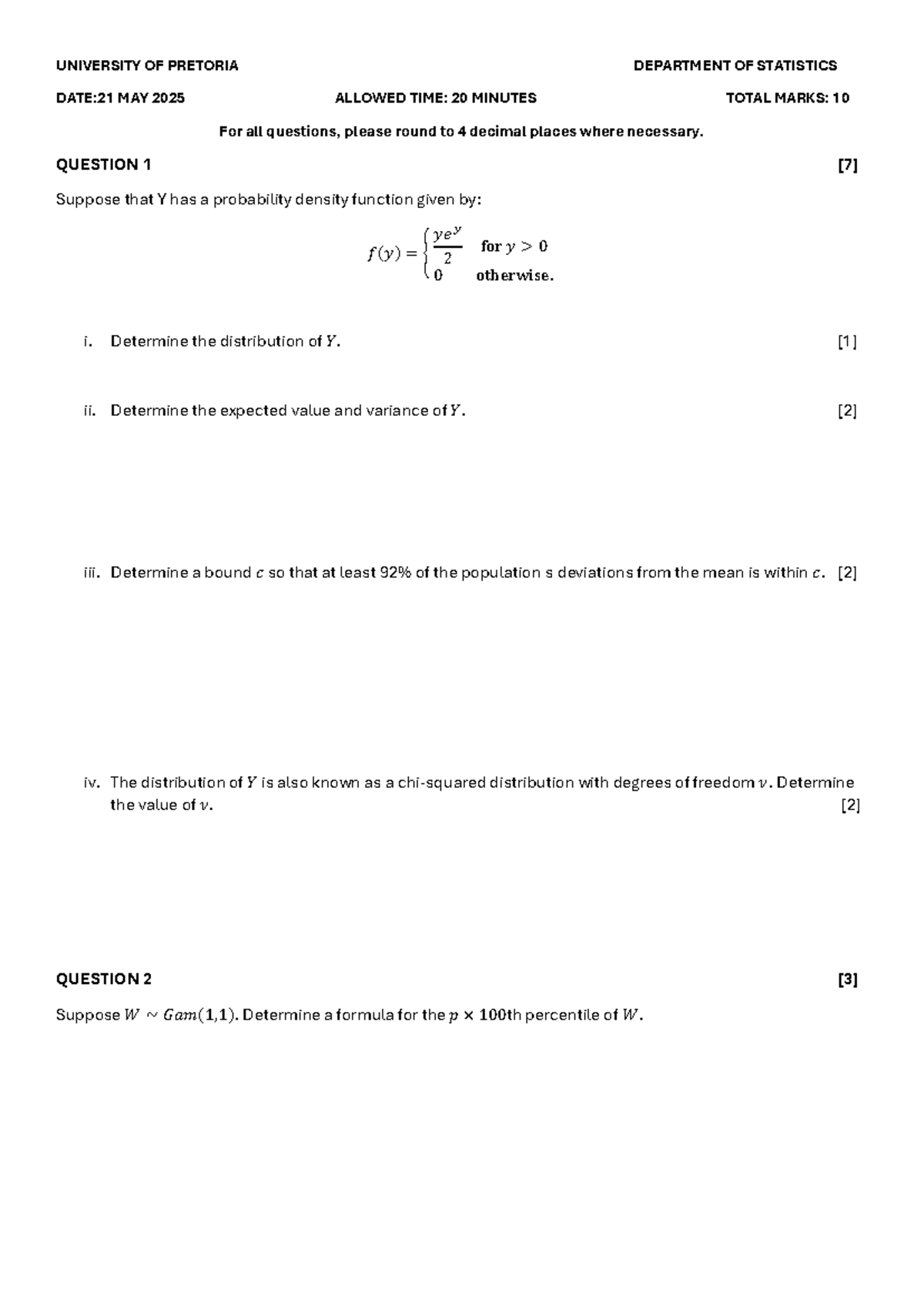 Chapter 4 Mock Test: Statistics (STA 101) - 20 Min, 10 Marks - Studocu
