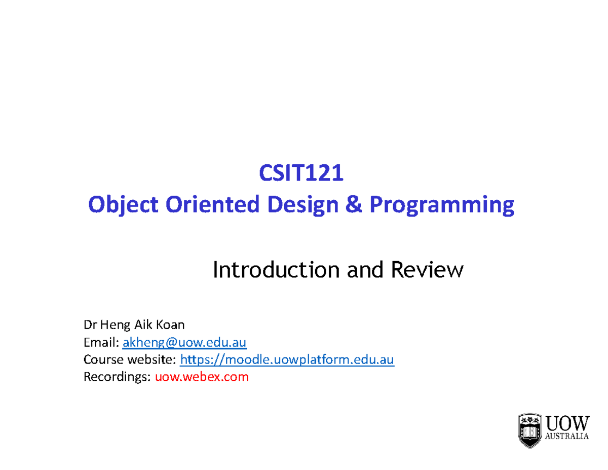 CSIT 213 Introduction to Object-Oriented Design & Programming Notes ...