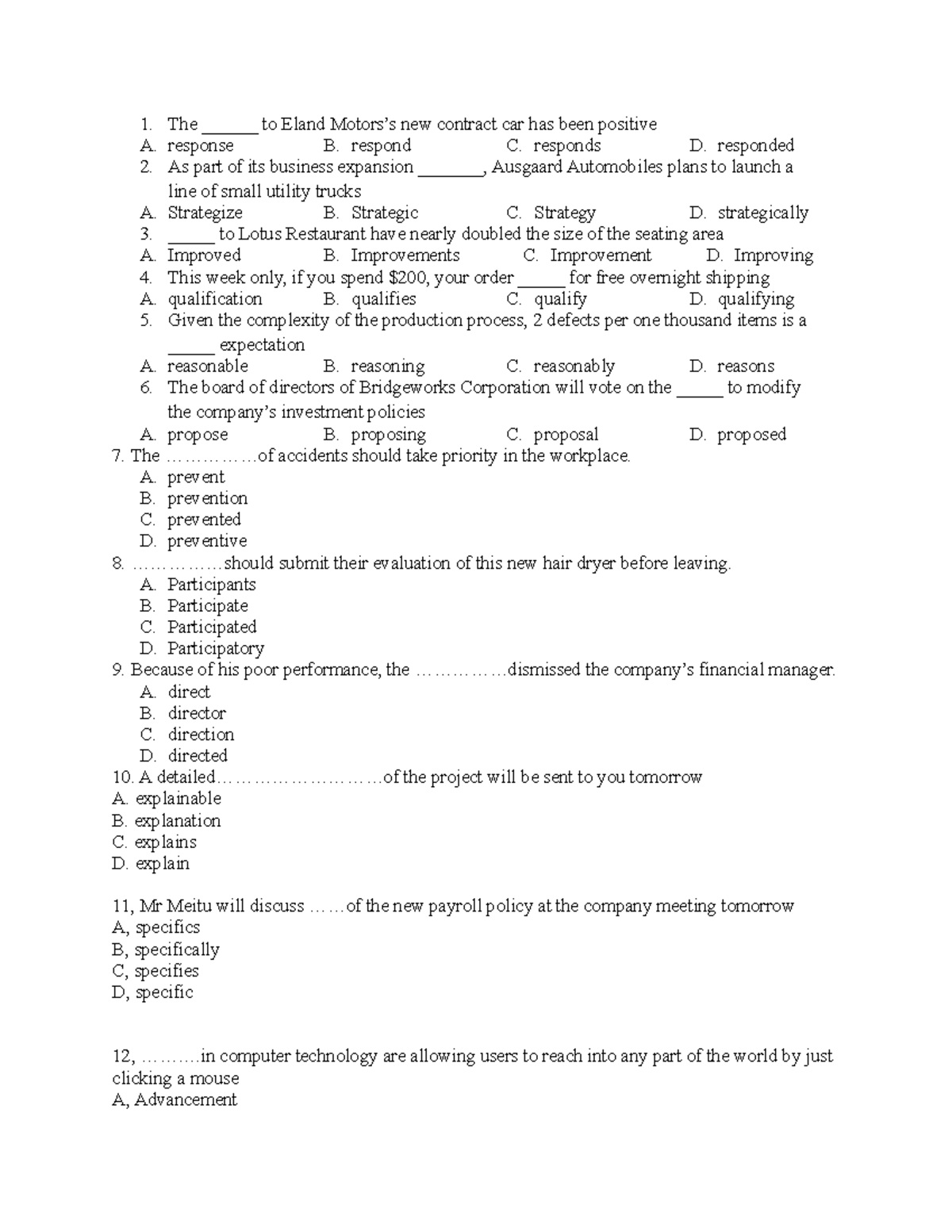 Unit 1 Exam Prep: Vocabulary & Grammar Exercises - Studocu