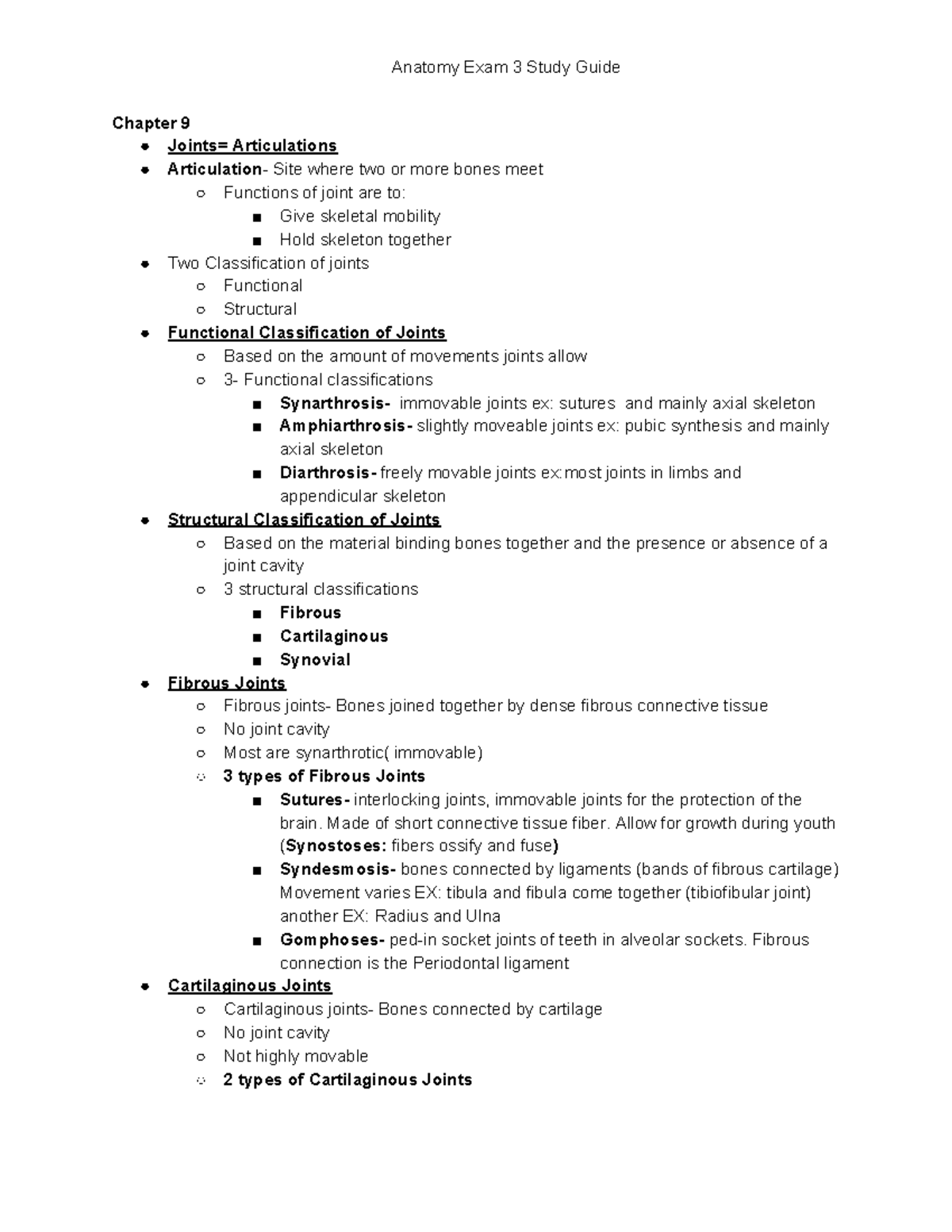 BIOL 101 Exam 3 Study Guide: Joints and Muscle Physiology - Studocu