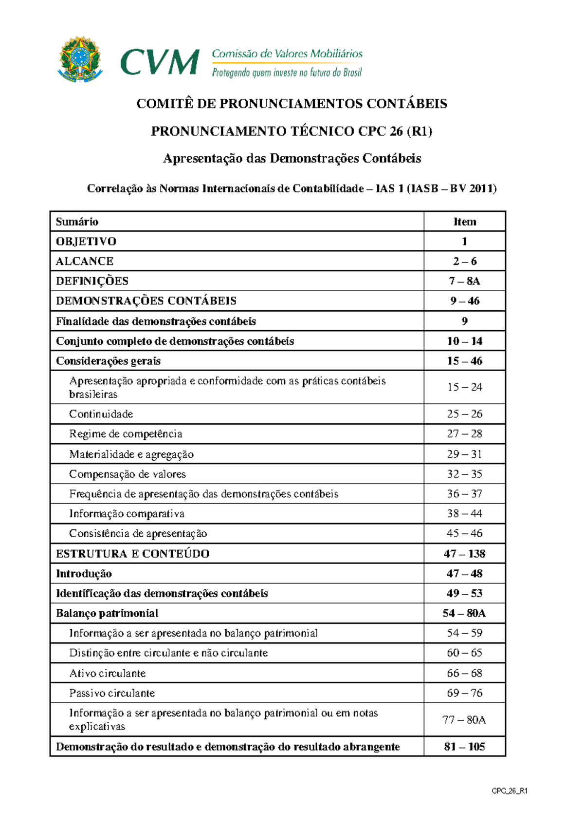 CPC 26 R1 - Apresentação e Normas das Demonstrações Contábeis - Studocu
