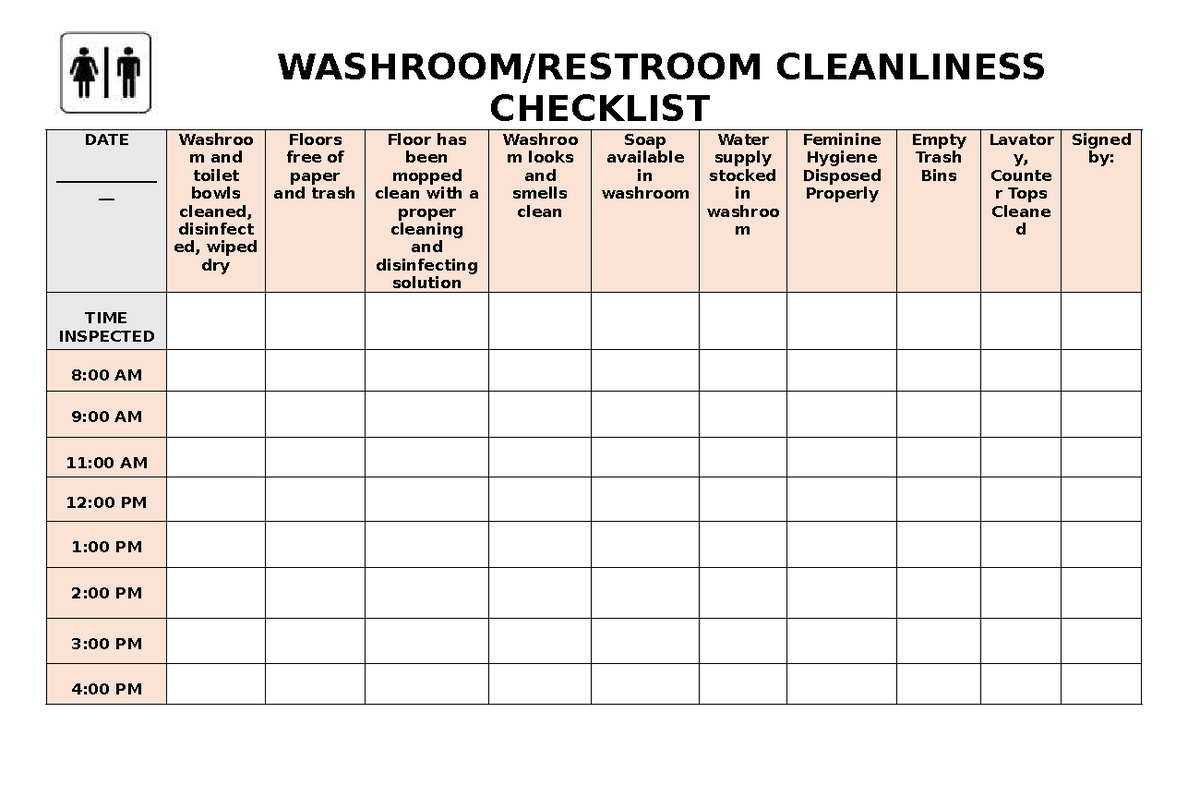 Washroom monitoring checklist - National Service Training Program ...