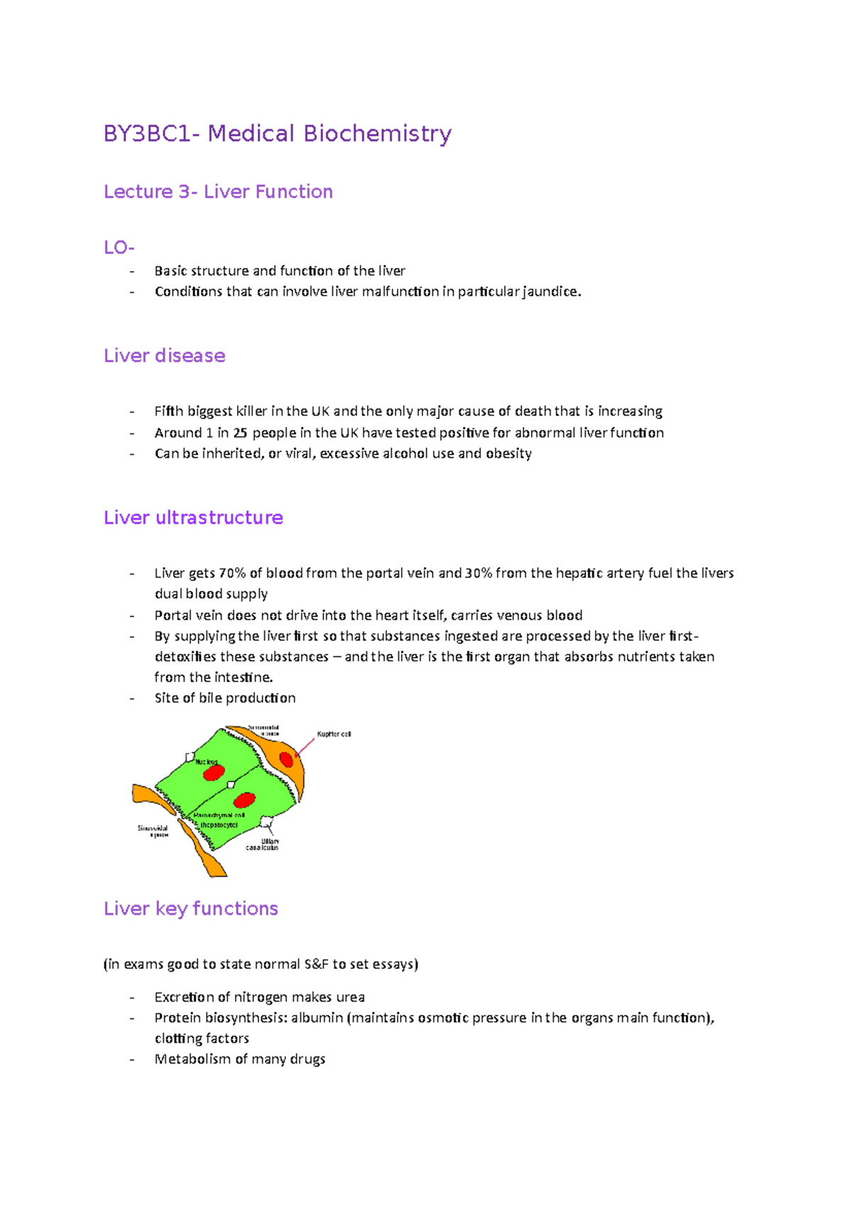 Lecture 3 - Liver Function Tests & Jaundice in BY3BC1 - Studocu