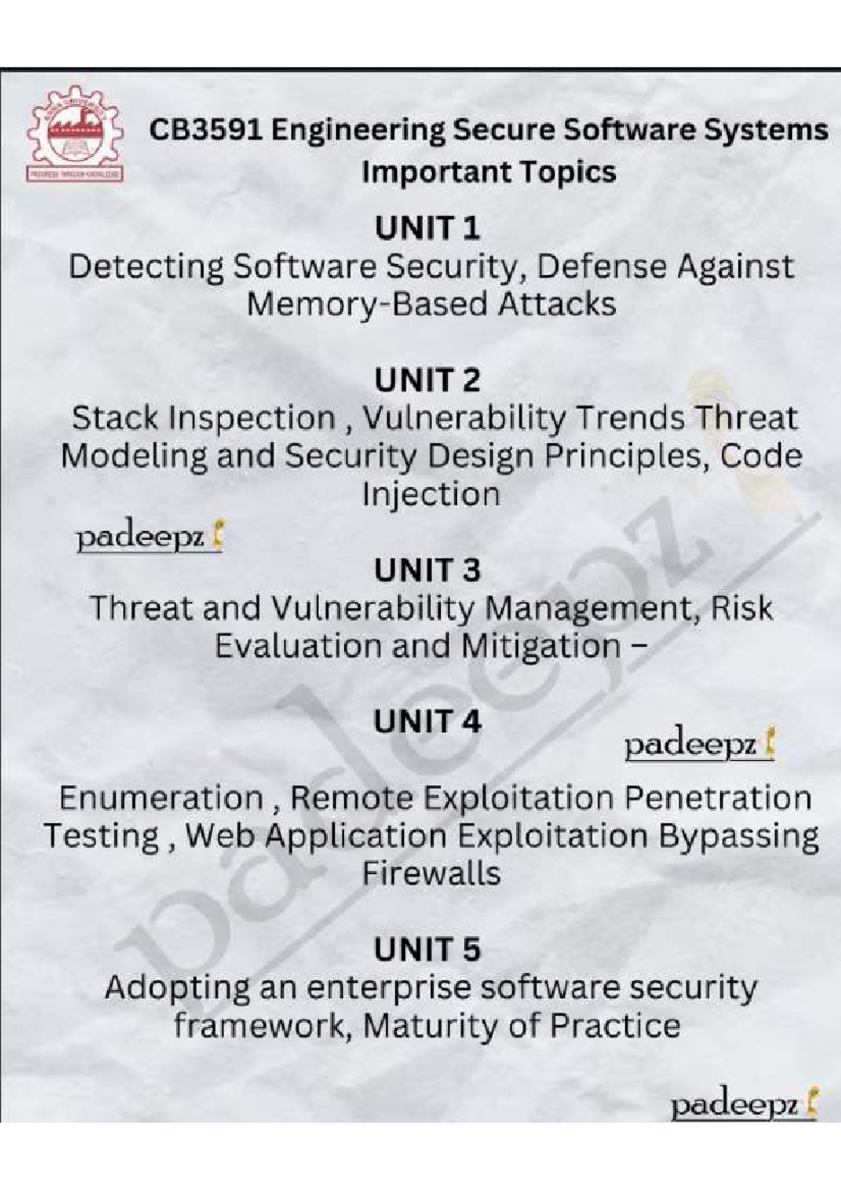 CB3591 Engineering Secure Software Systems: Key Topics Overview - Studocu