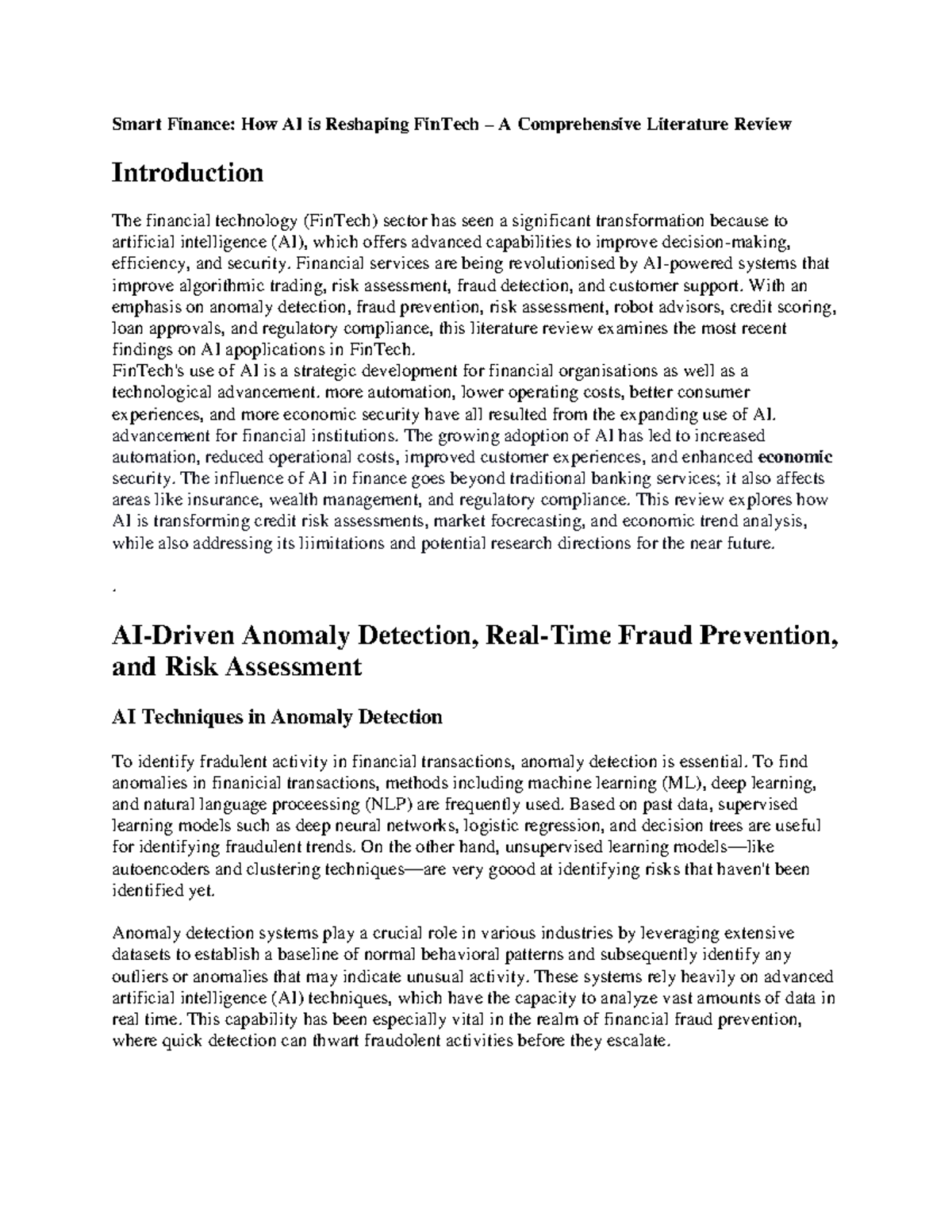 Smart Finance: AI's Impact on FinTech - A Literature Review - Studocu