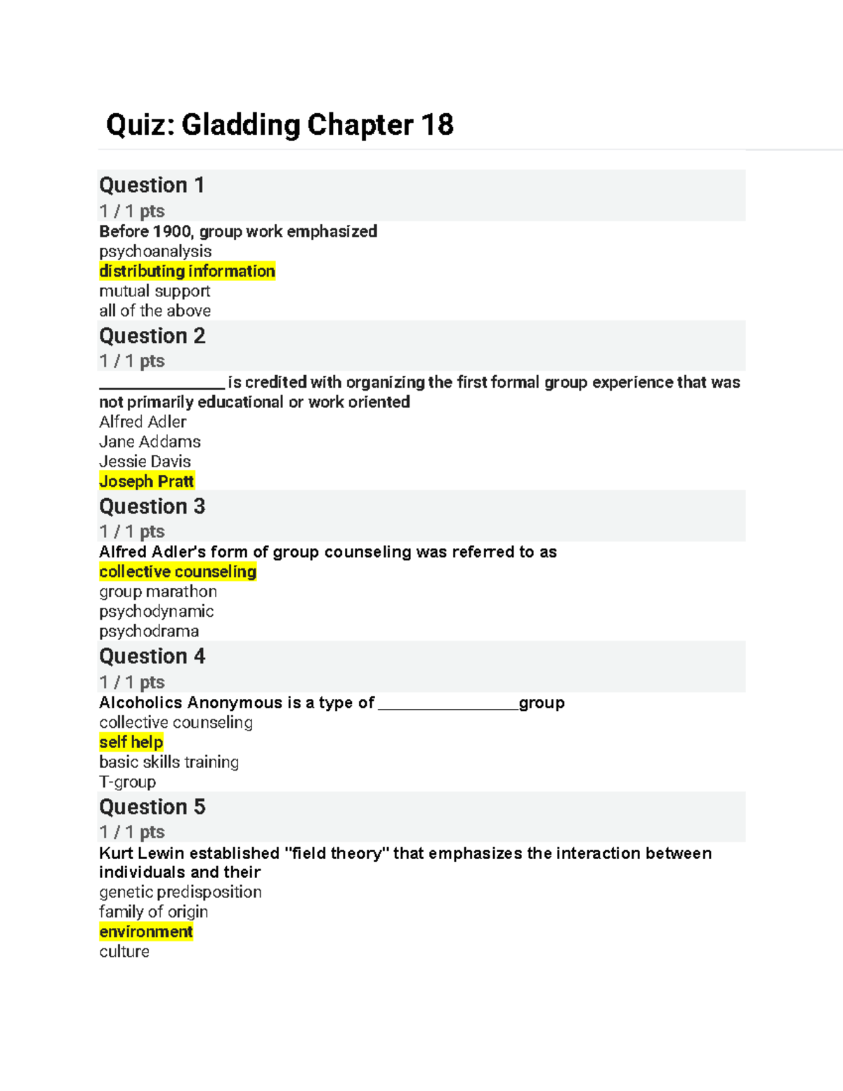 Quiz: Gladding Chapter 18 Review Questions and Answers - Studocu