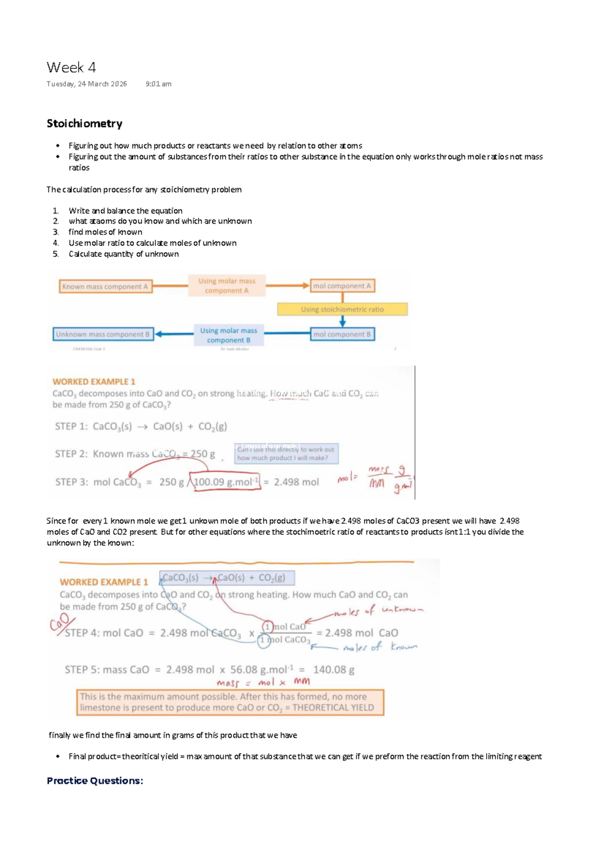 Week 4 Lecture Notes: Stoichiometry & Limiting Reagents (Chem104) - Studocu