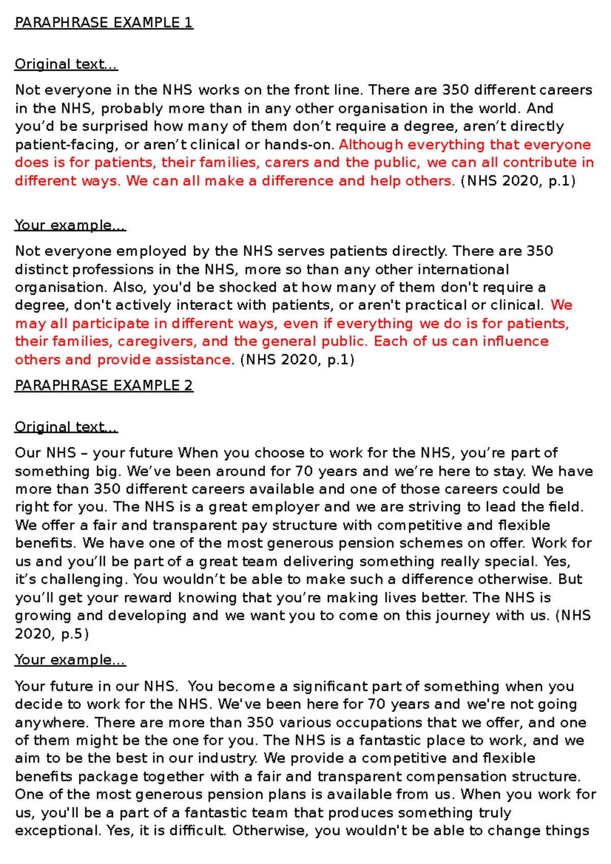 Academic Writing Skills: Paraphrase & Quotation Examples - Studocu