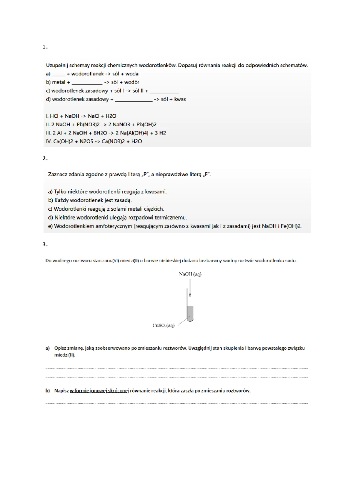 Reakcje chemiczne w roztworach wodnych - Test A (11 punktów) - Studocu