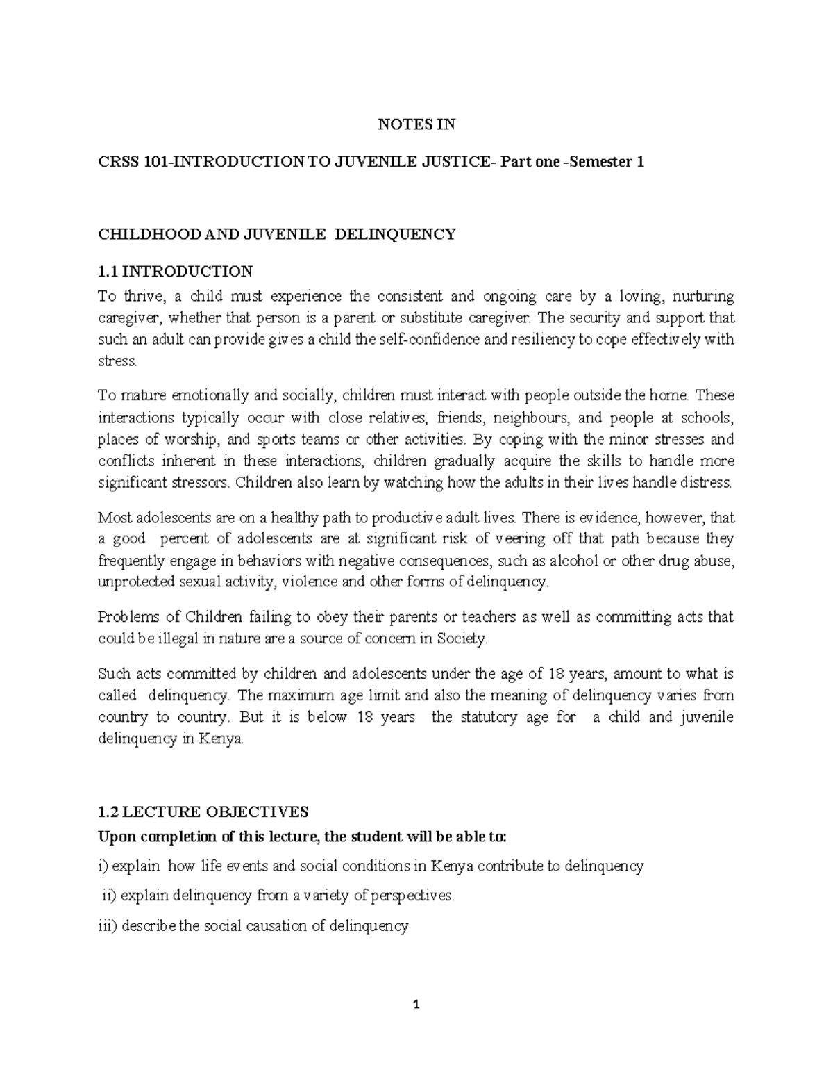 CRSS 101 - Intro to Juvenile Justice: Part One Notes & Key Concepts ...