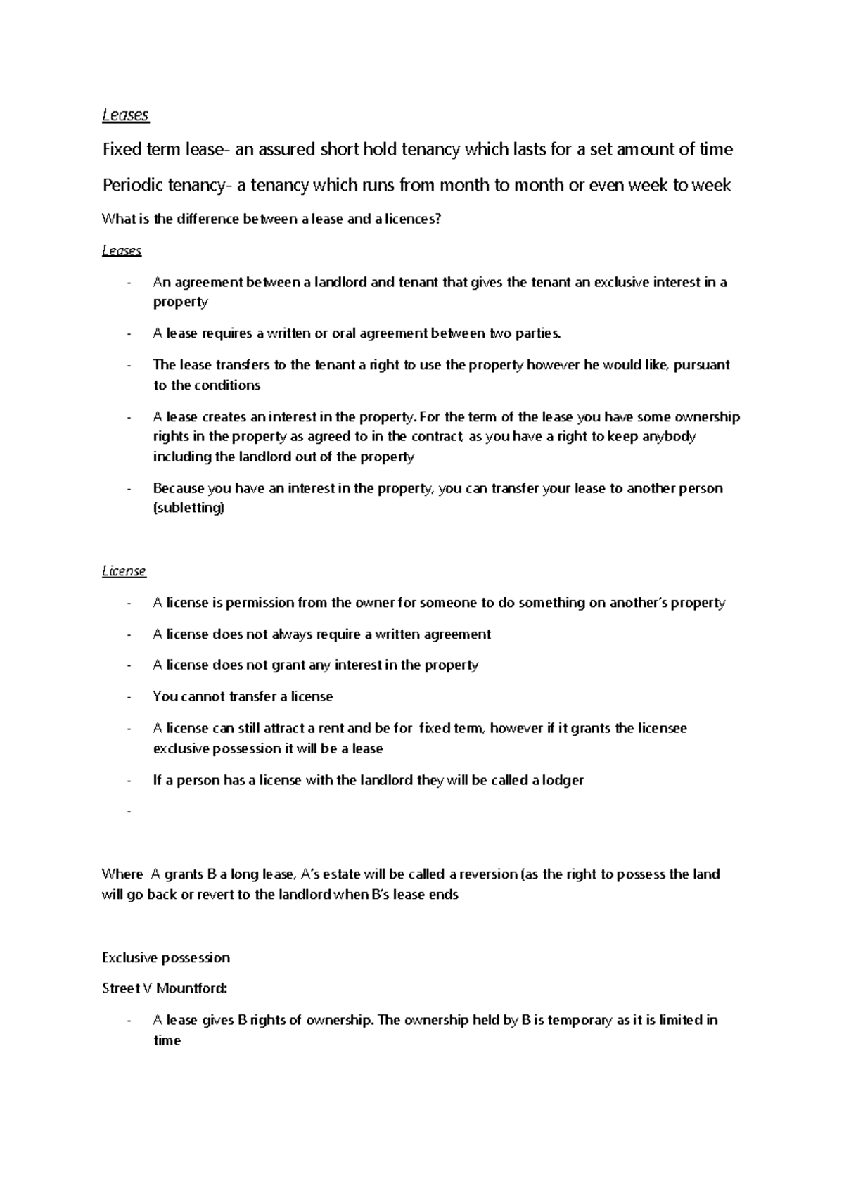 Leases (Course Code): Comprehensive Lecture Notes and Case Study ...
